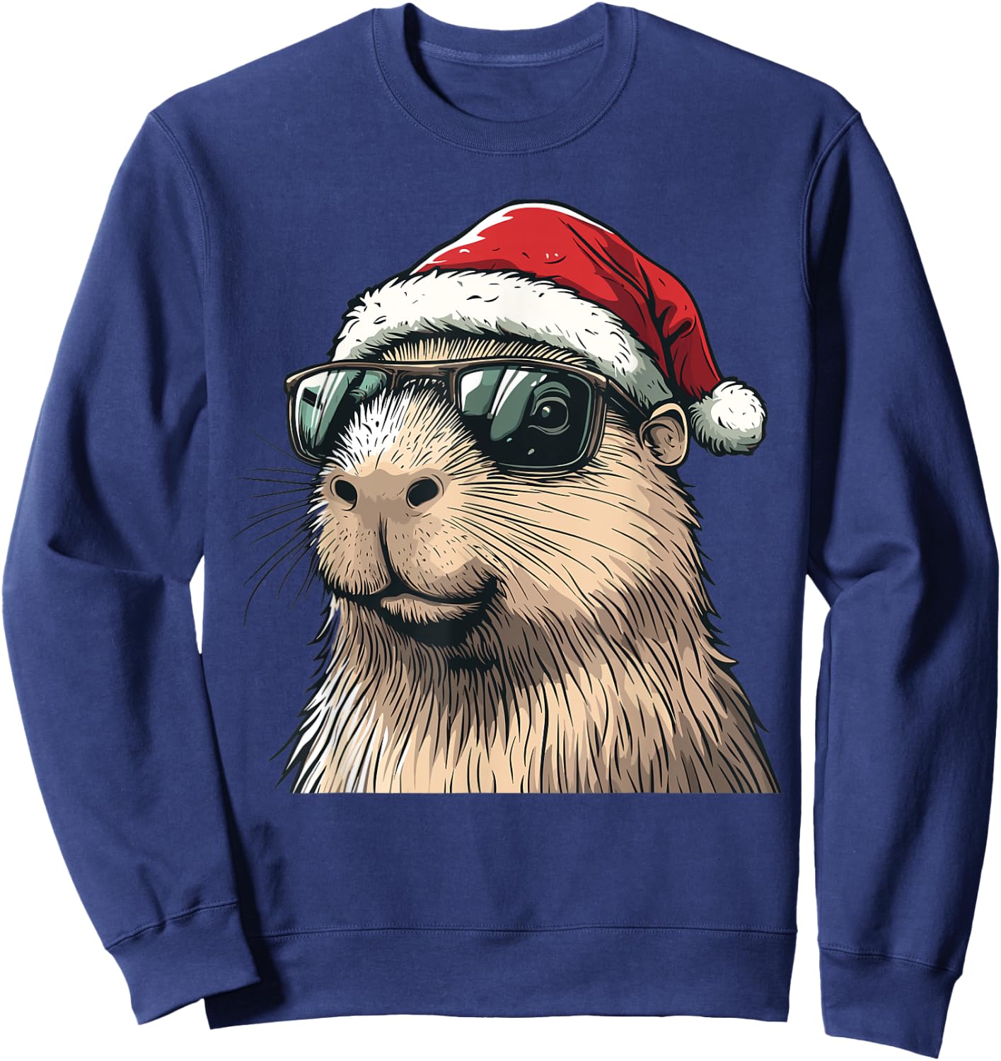 Xmas Capybara Lovers Christmas Pajama Capybara Santa Hat Sweatshirt - Sweatshirt | Navy