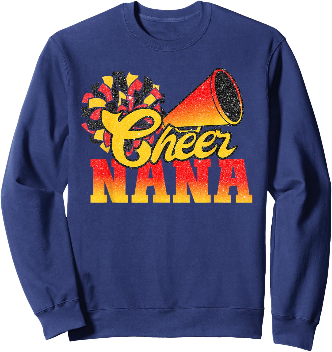 Cheer Nana Biggest Fan Cheerleader Orange Red Gold Pom Pom Sweatshirt - Sweatshirt | Navy