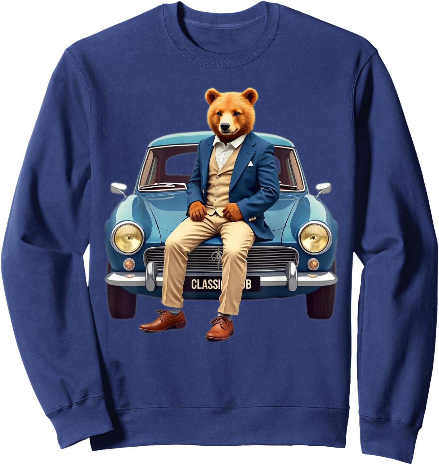 Enjoy Cool Teddy Bear With Classic Car Graphic Designs Fun Sweatshirt - Sweatshirt | Navy