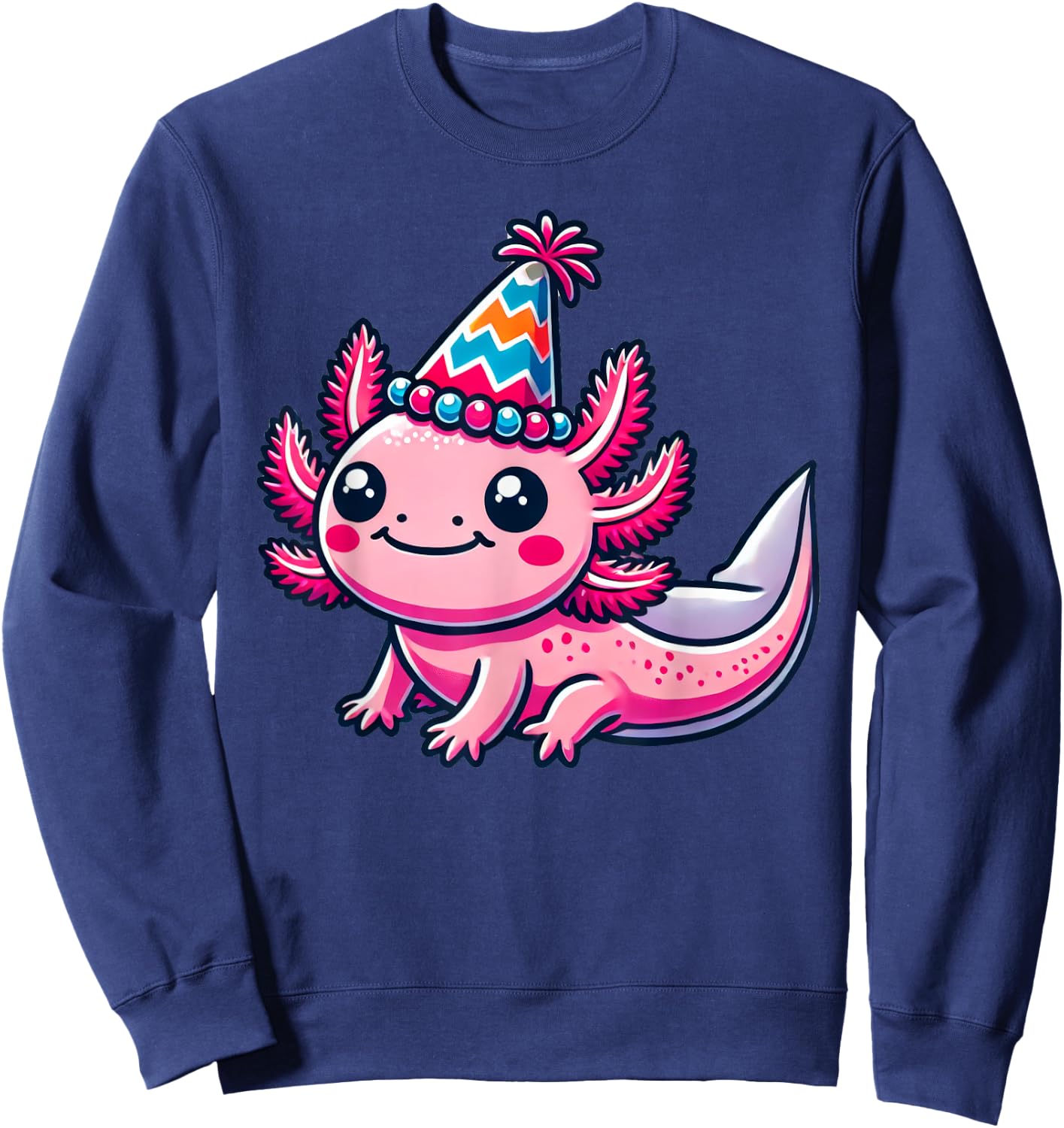 Anime Kawaii Axolotl Birthday Party Hat Sweatshirt - Sweatshirt | Navy