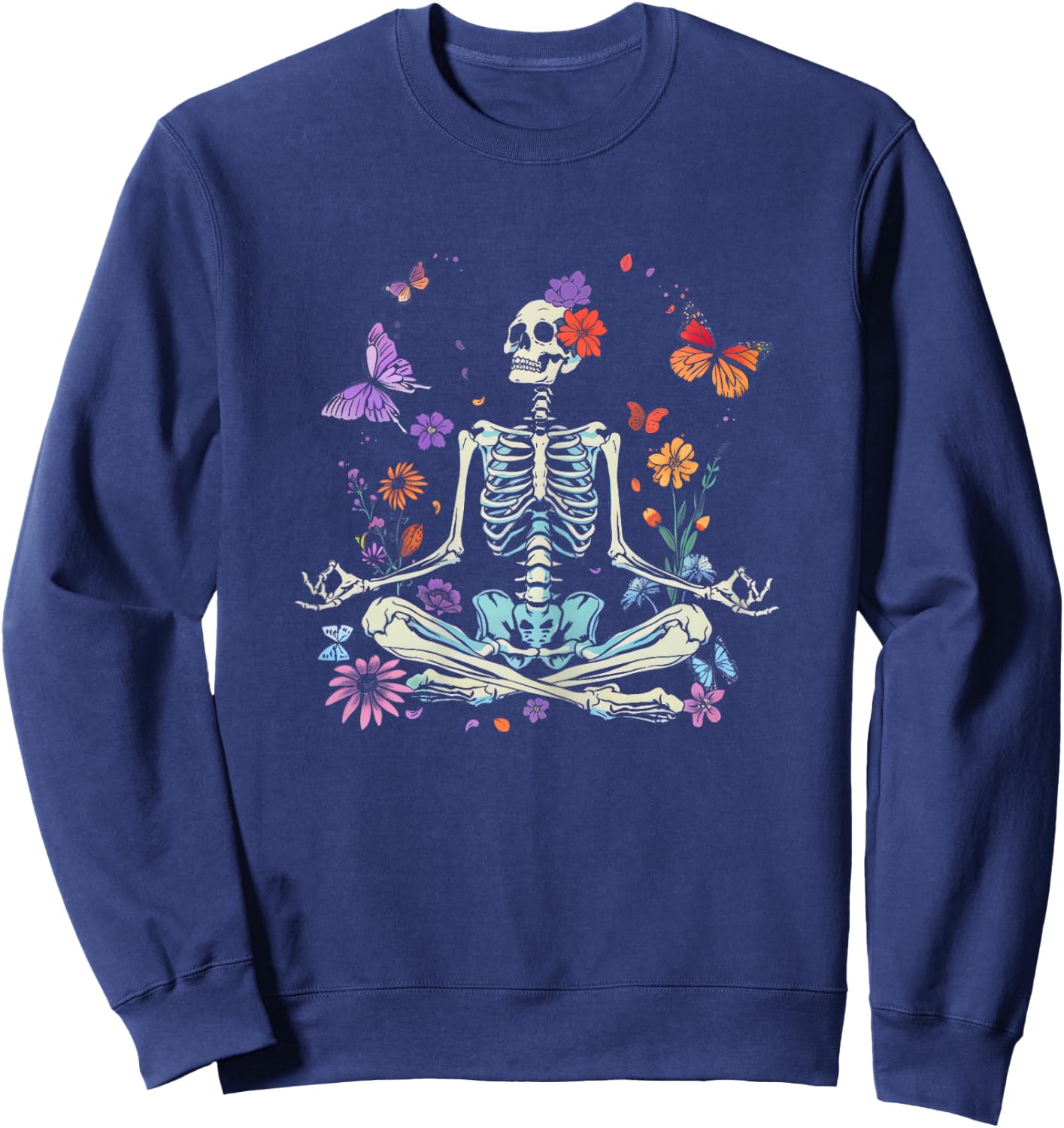 Women Yoga Skeleton Halloween Funny Meditating Skeleton Mama Sweatshirt - Sweatshirt | Navy