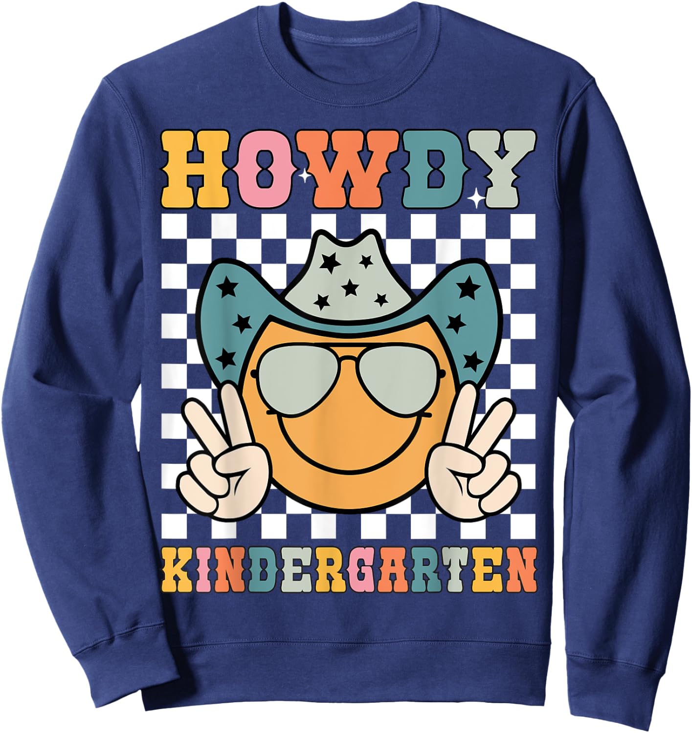 Howdy Kindergarten Teacher Kids Western Back To School Retro Sweatshirt - Sweatshirt | Navy