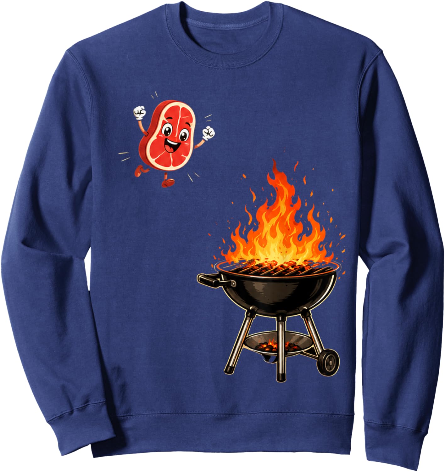 Steak Dive Funny Flying Steak BBQ Grilling Cartoon Sweatshirt - Sweatshirt | Navy