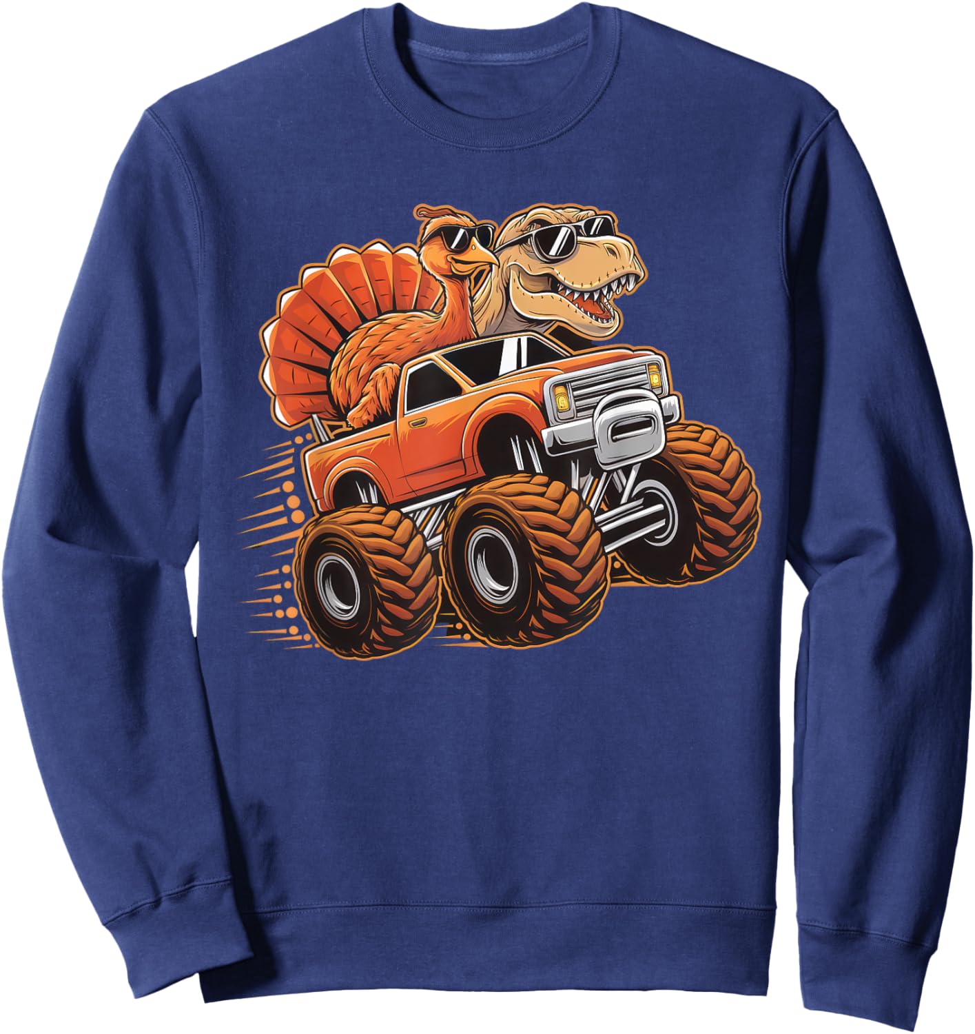 Monster Truck Thanksgiving Dinosaur Shirt Kids Boys Toddlers Sweatshirt - Sweatshirt | Navy
