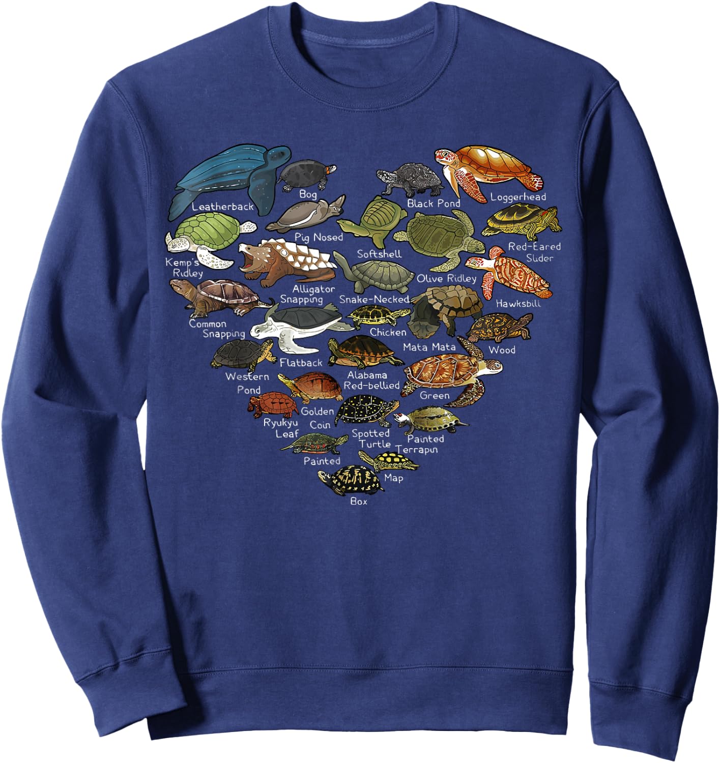 Love Sea Turtles Heart Types Of Turtle Ocean Animals Lover Sweatshirt - Sweatshirt | Navy
