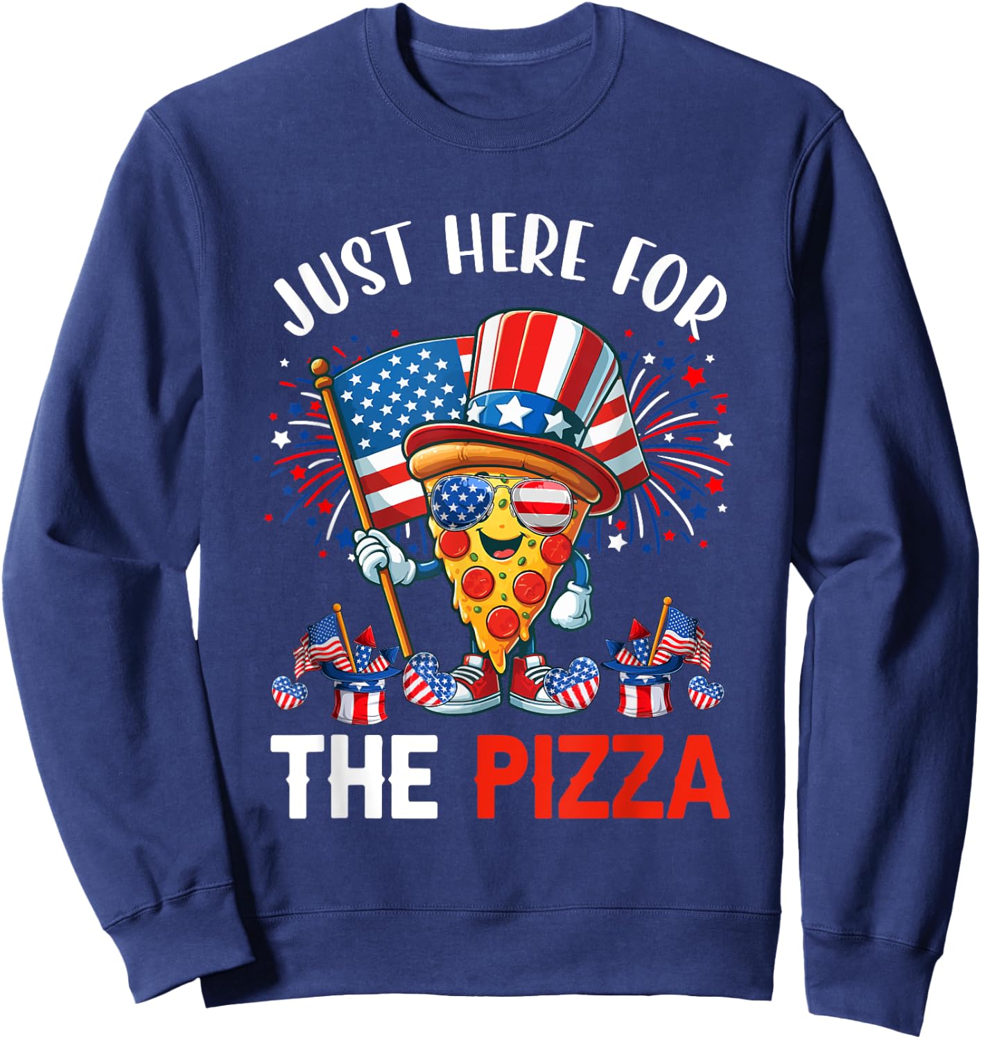 Just Here For The Pizza 4th Of July Pizza Sunglasses Food Kids Men Sweatshirt - Sweatshirt | Navy
