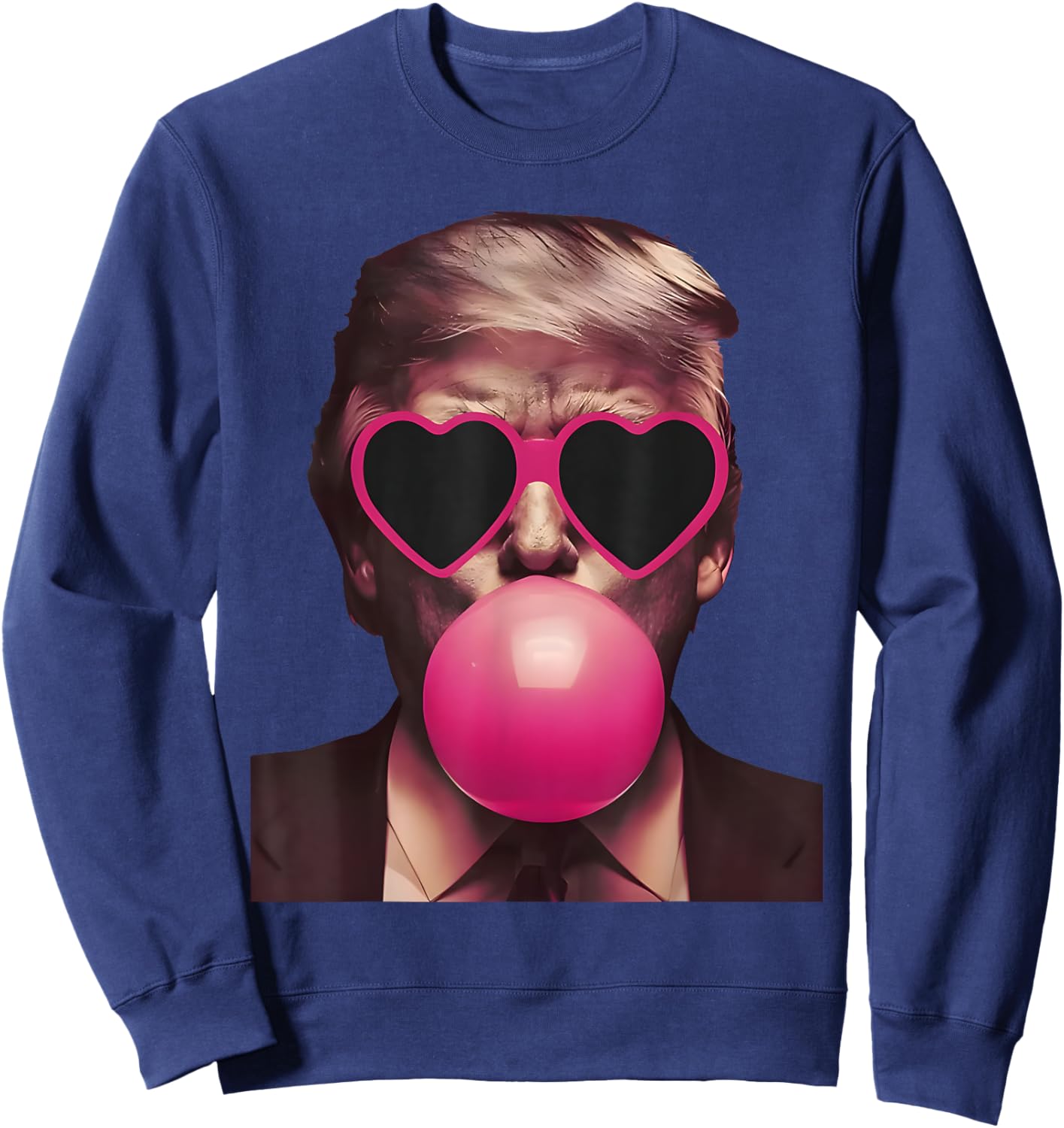 Funny Trump Pink Sunglasses Blowing Bubble Donald Trump 2024 Sweatshirt - Sweatshirt | Navy