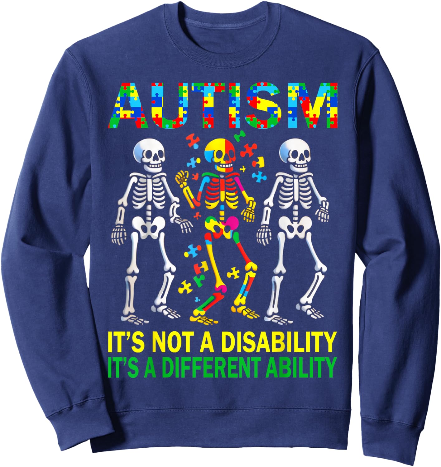 Autism Awareness Skeleton Dancing Autistic Kids Awareness Sweatshirt - Sweatshirt | Navy