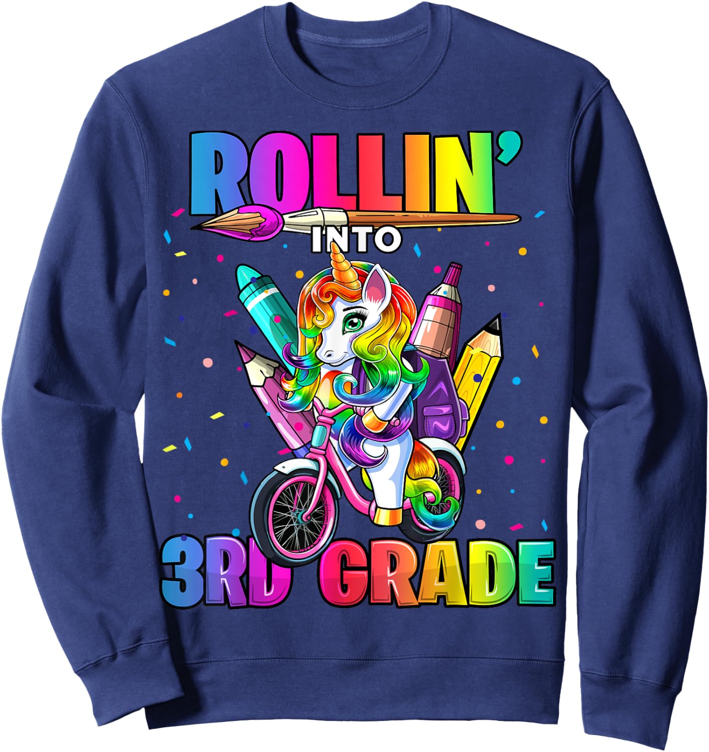 3rd Grade Unicorn Back to School First Day of School Girls Sweatshirt - Sweatshirt | Navy