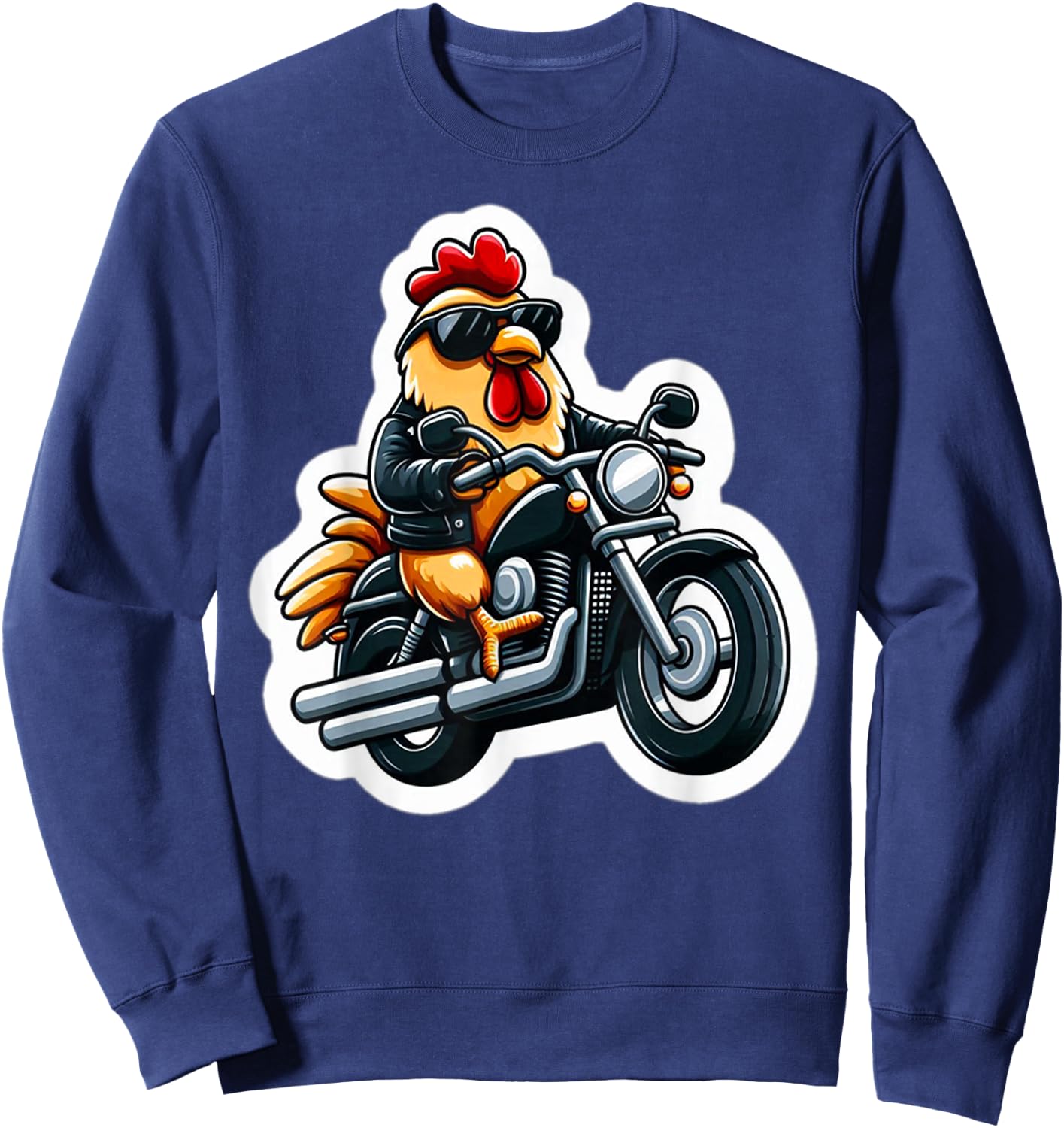 Cool Biker Chicken on Motorcycle Sweatshirt - Sweatshirt | Navy