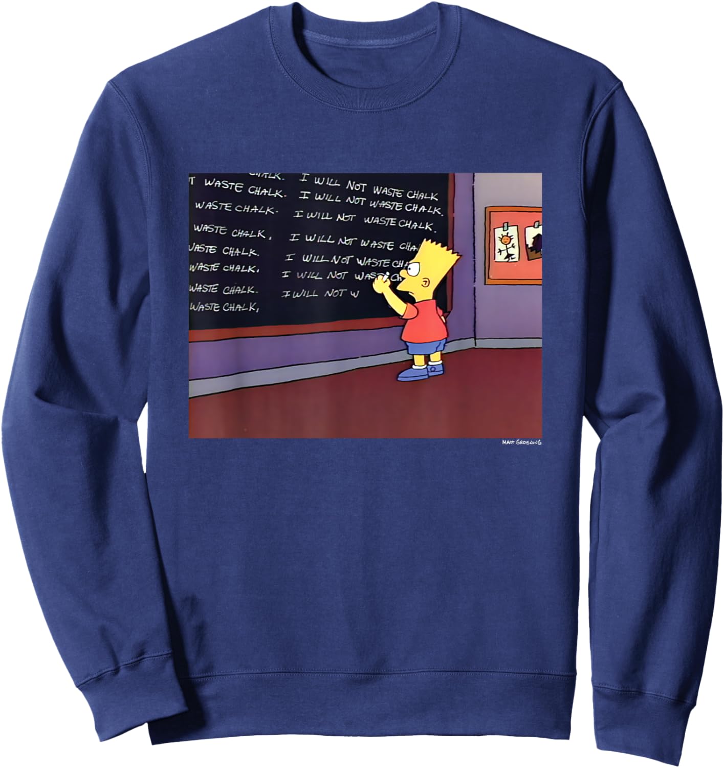 The Simpsons Iconic Scene Bart I Will Not Waste Chalk Logo Sweatshirt - Sweatshirt | Navy