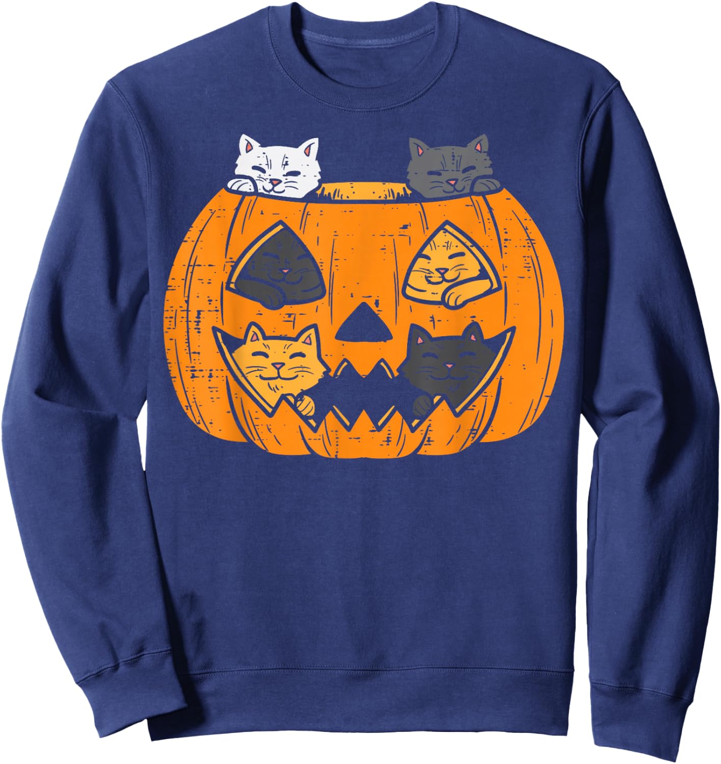 Pumpkin Jack O Lantern Cats Kitten Cute Halloween Women Girl Sweatshirt - Sweatshirt | Navy