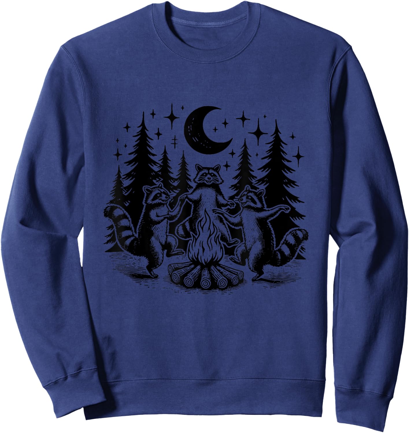 Campfire Vintage Cute Racoon Camping Funny Raccoon Sweatshirt - Sweatshirt | Navy
