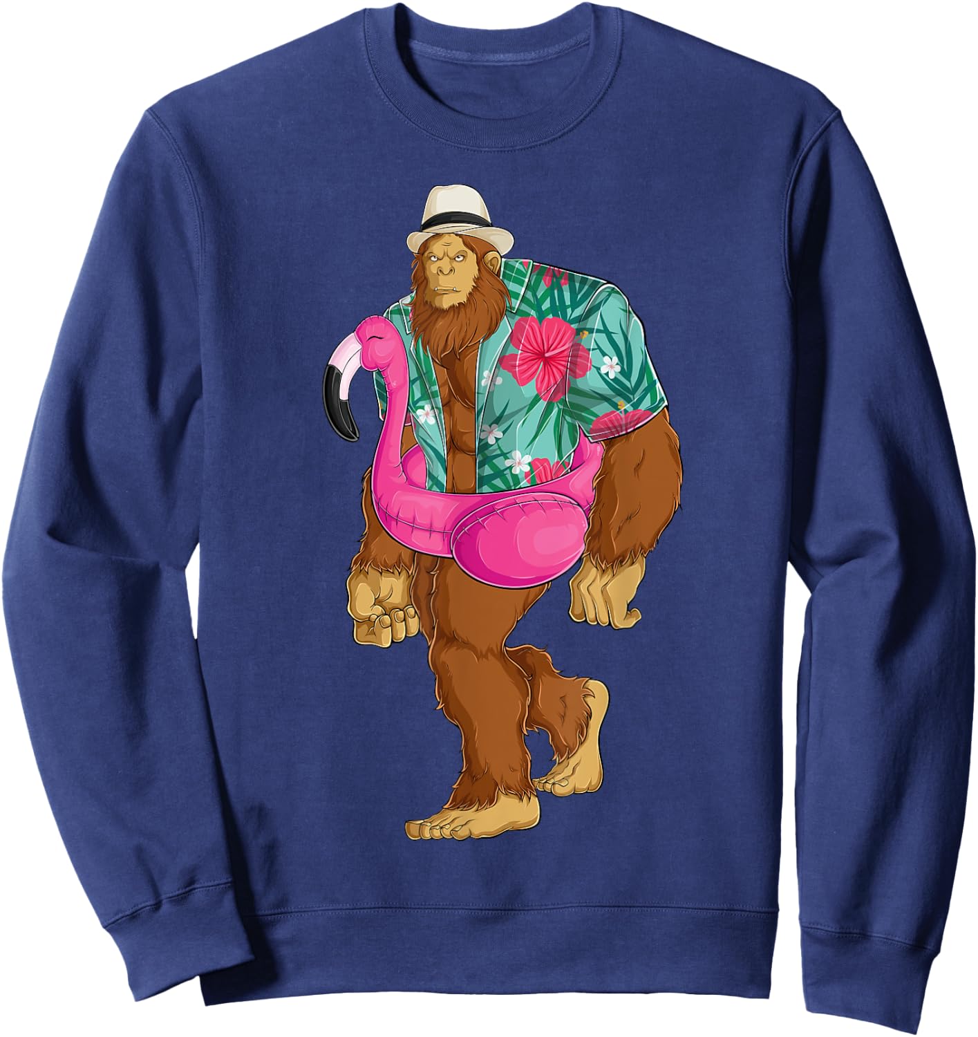 Bigfoot Sasquatch Pink Flamingo Aloha Beach Hawaiian Party Men Women Girls Kids Sweatshirt - Sweatshirt | Navy