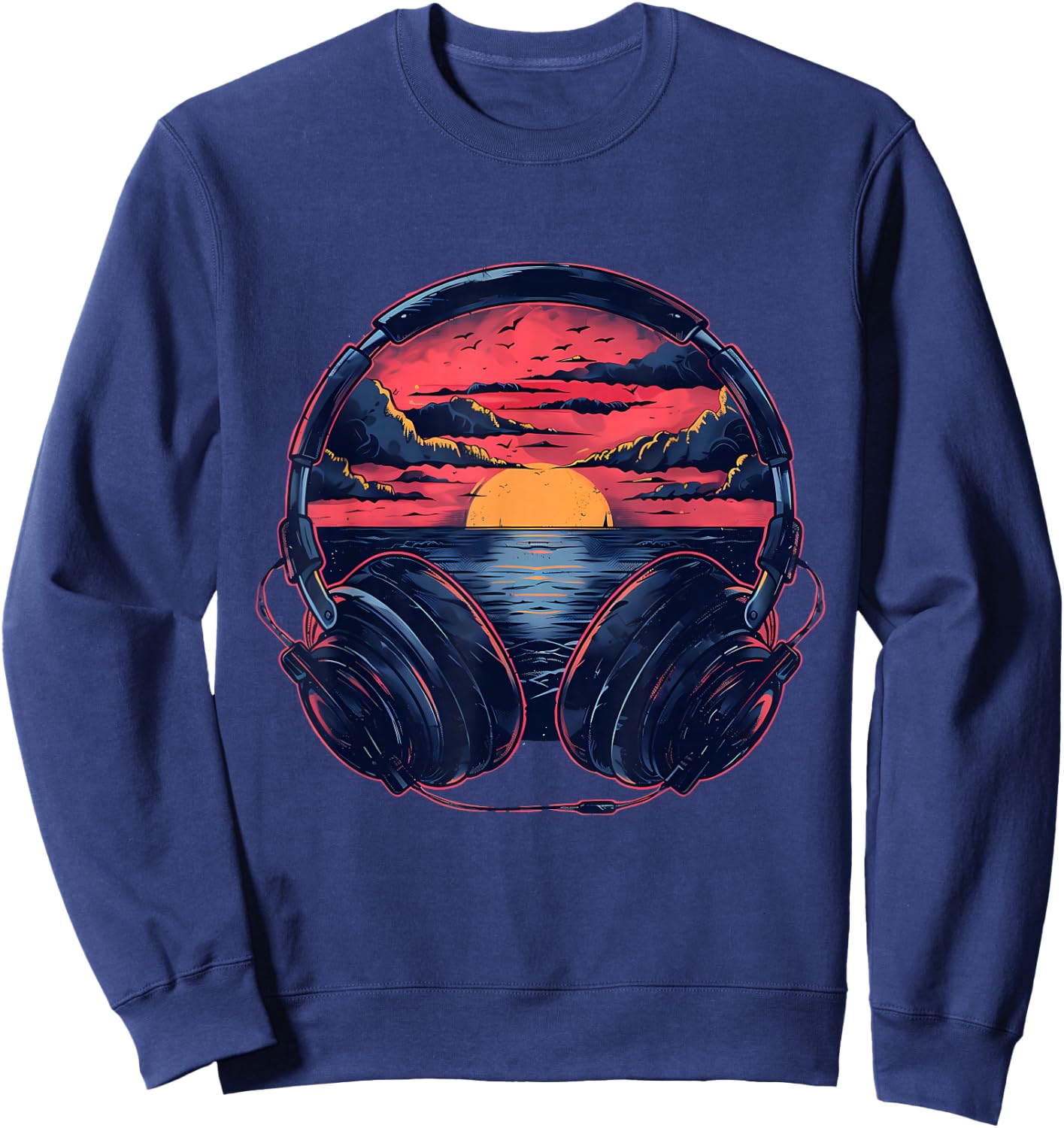 Headphones Music DJ Artwork Beatmaker House Music Sunset Sweatshirt - Sweatshirt | Navy