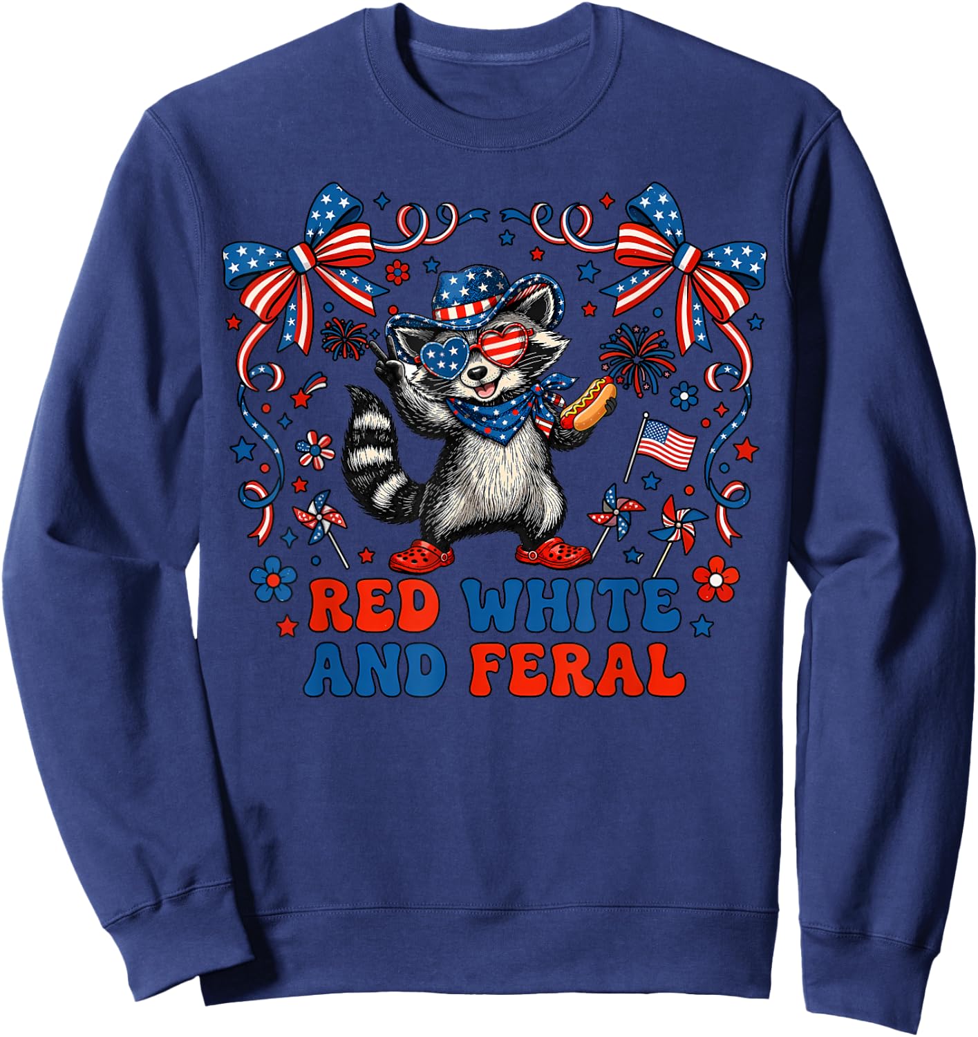 Red White and Due Funny Raccoon 4th of July Patriotic Sweatshirt - Sweatshirt | Navy