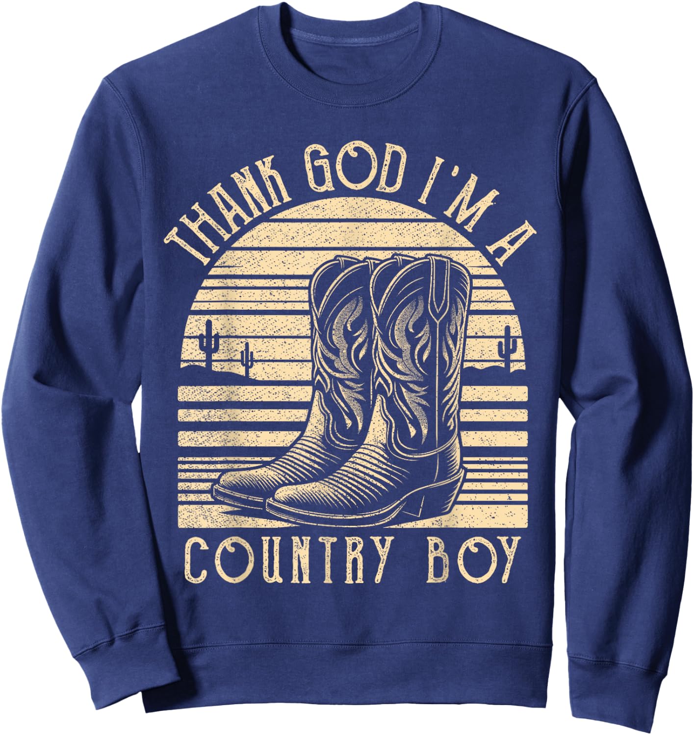 Thank God I'm A Country Music Boy Cowboy Western Retro Sweatshirt - Sweatshirt | Navy