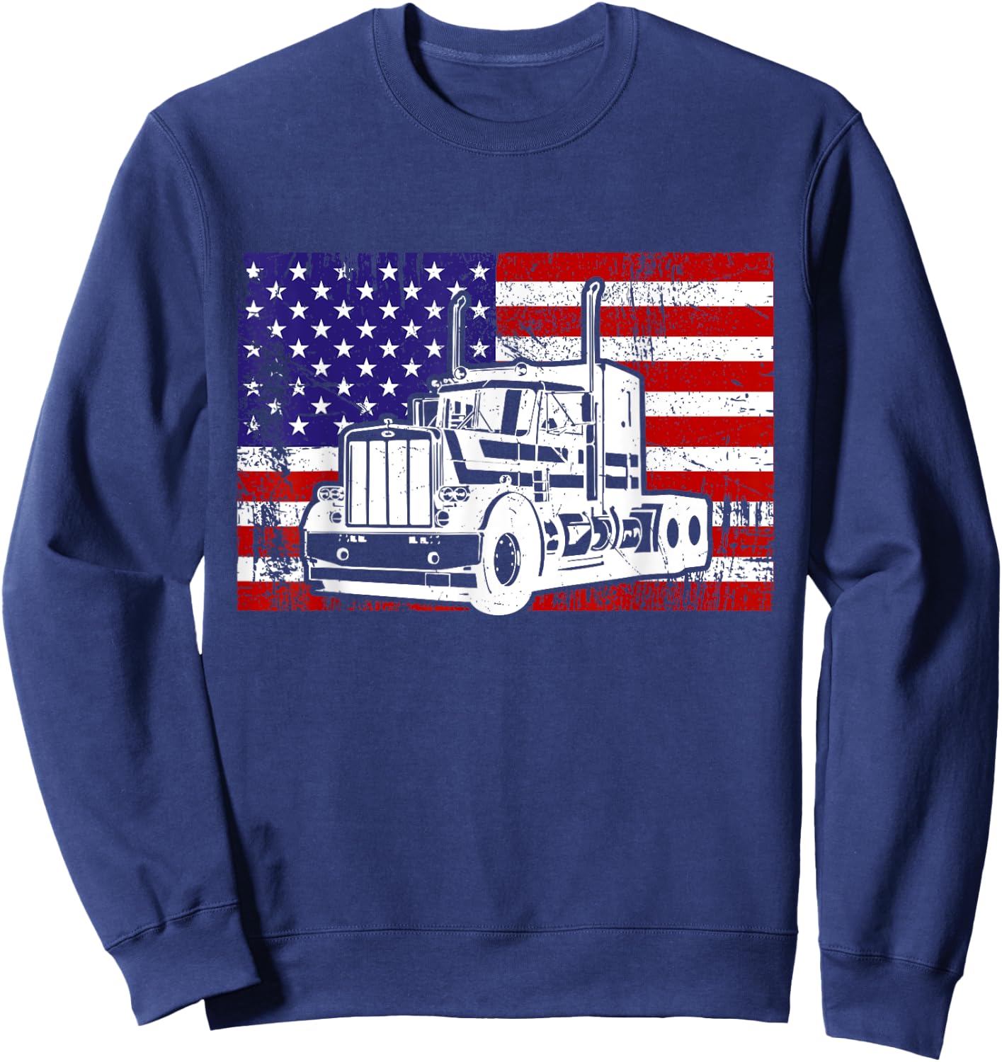 Us American Flag Semi Truck Driver 18 Wheeler Trucker Sweatshirt - Sweatshirt | Navy