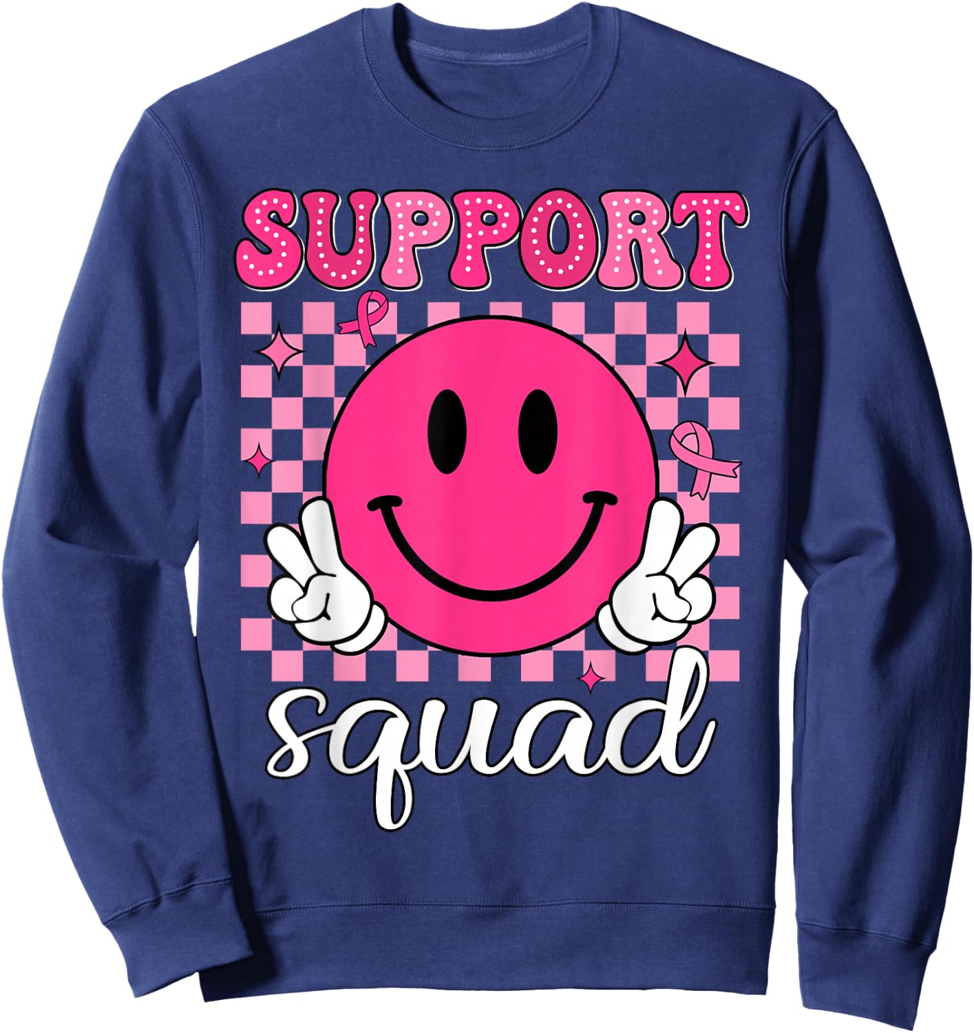 Groovy Breast Cancer Awareness Men Women Kids Support Squad Sweatshirt - Sweatshirt | Navy