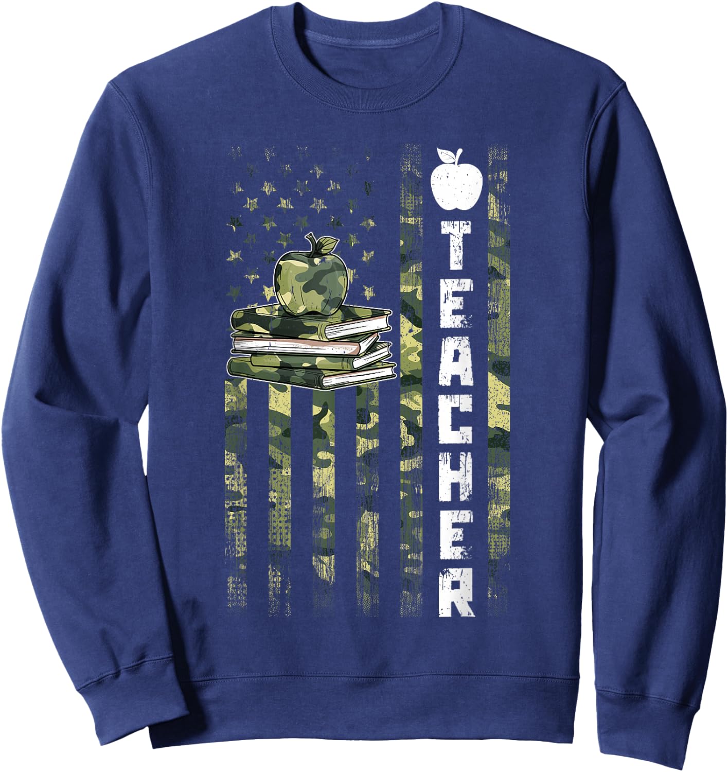 Retro Vintage Teacher Camouflage American Flag 4th Of July Sweatshirt - Sweatshirt | Navy