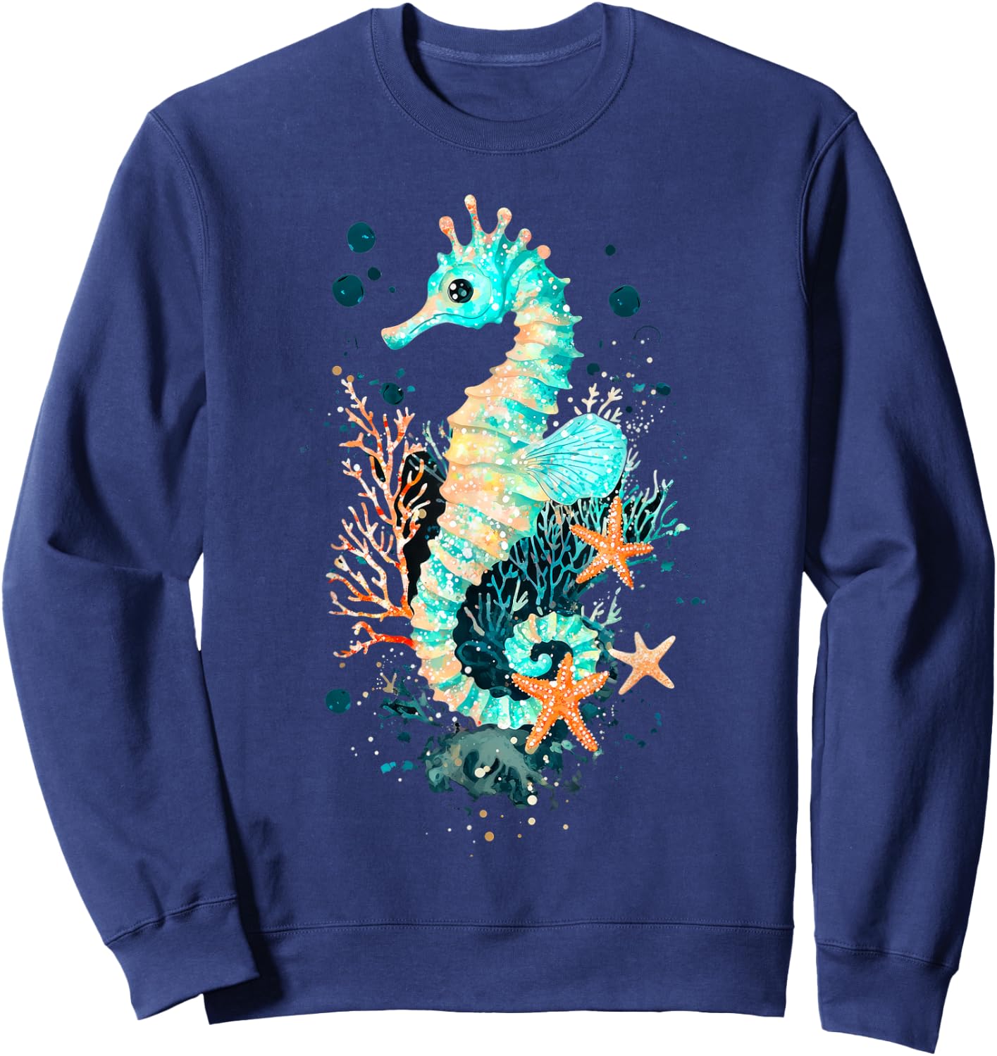 Seahorse Coral Starfish Nautical Art Sweatshirt - Sweatshirt | Navy