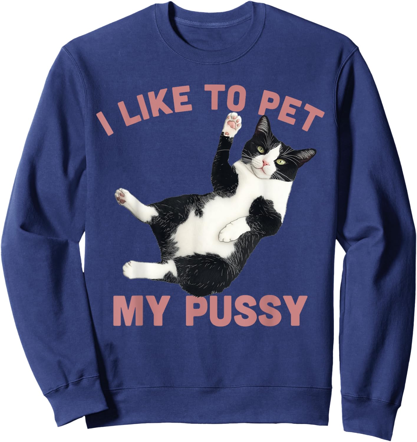 Like To Pet My Pussy Naughty Adult Cat Humor Saying Sweatshirt - Sweatshirt | Navy