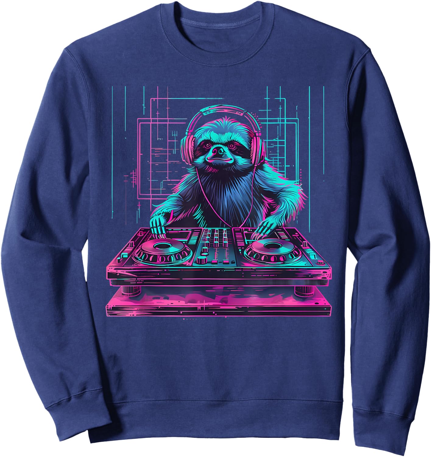 Sloth DJ House Techno EDM Music Producer Turntable DJ Sloth Sweatshirt - Sweatshirt | Navy