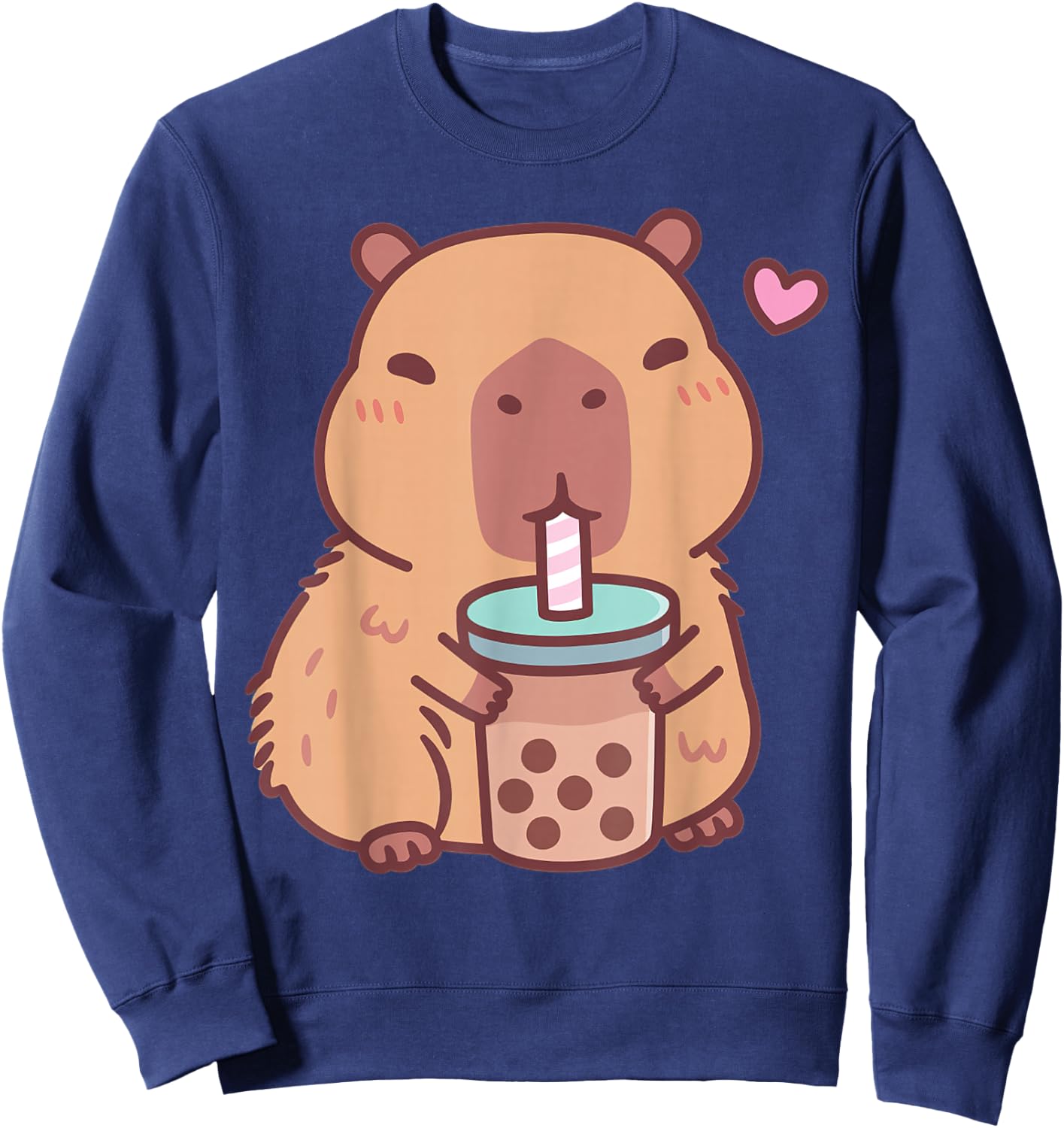Cute Capybara Kawaii Anime Drinking Bubble Tea Lover Girls Sweatshirt - Sweatshirt | Navy