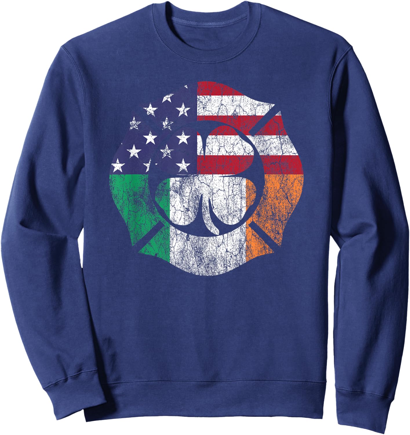 Firefighter St Patricks Day Irish American Flag Shamrock Women Men Sweatshirt - Sweatshirt | Navy