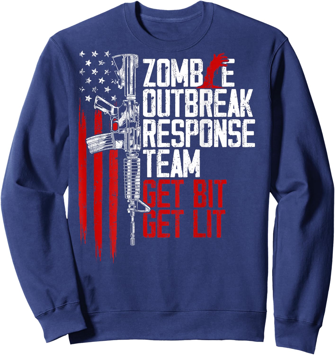 USA Flag Zombie Outbreak Response Team Get Bit (on Back) Sweatshirt - Sweatshirt | Navy