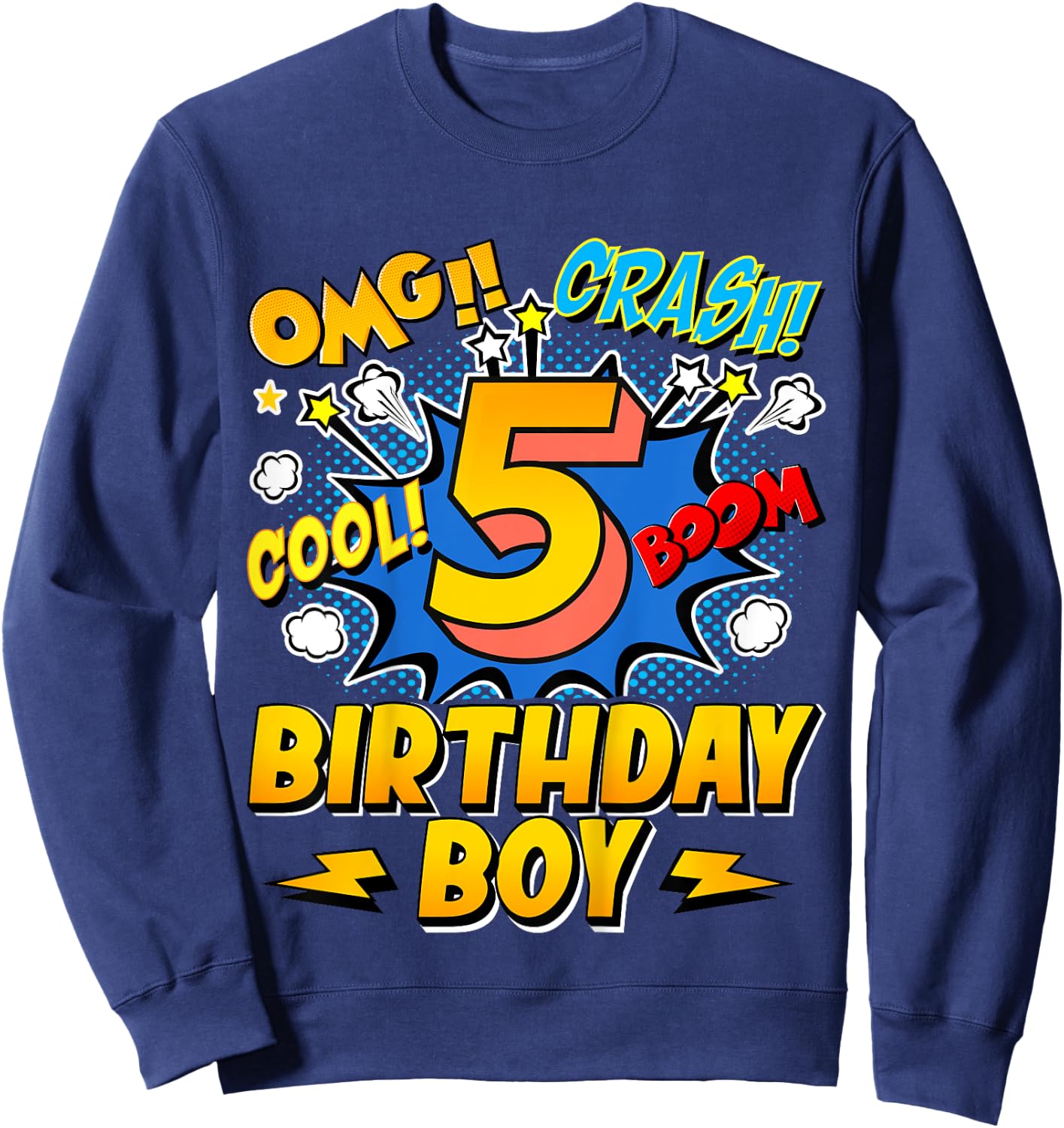 Kids Birthday Boy Comic Style 5 Years Old 5th Birthday Party Sweatshirt - Sweatshirt | Navy