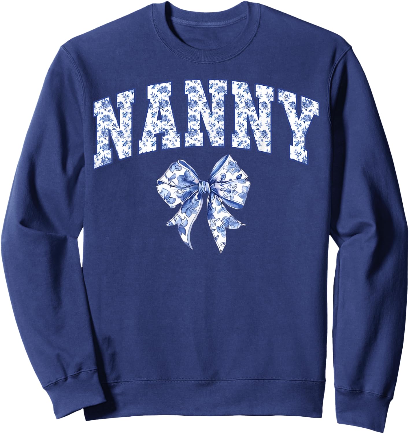 Nanny Coquette Toile Blue Bow Floral Family Matching Sweatshirt - Sweatshirt | Navy