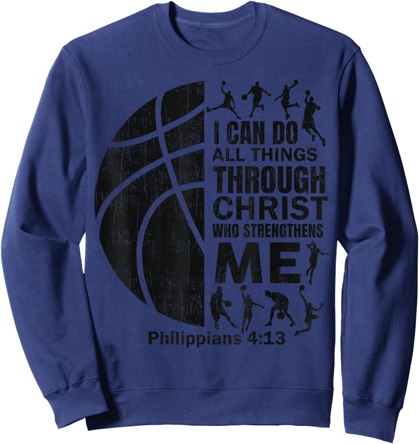 Basketball-Shirt Bible Verse Men Boys Kid Christian Christ Sweatshirt - Sweatshirt | Navy