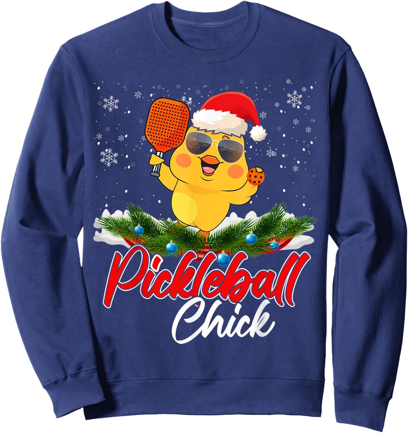 Pickleball Chick Funny Santa Hat Sunglass Snowflakes Xmas Sweatshirt - Sweatshirt | Navy