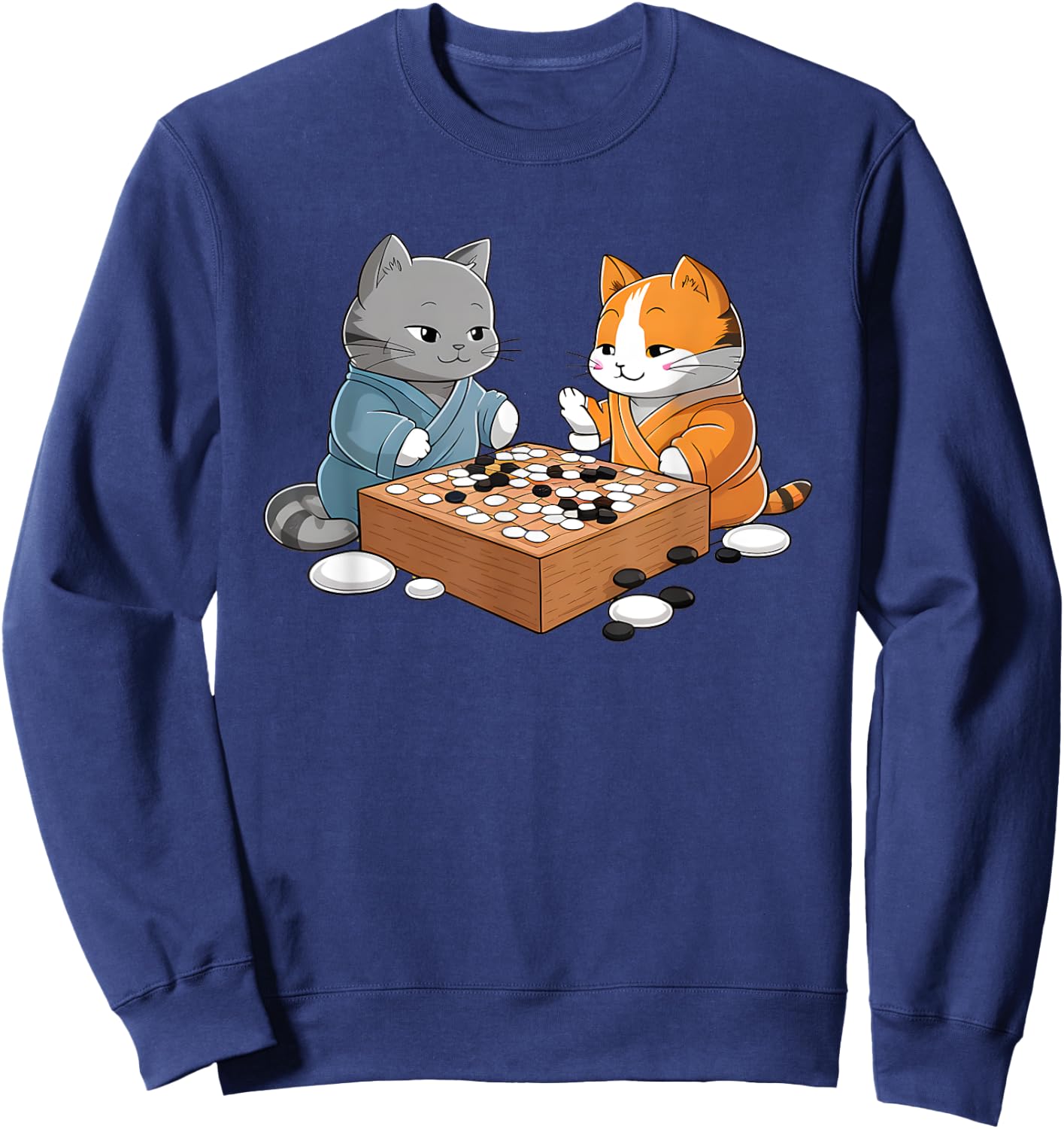 Kawaii Cat Samurais Playing Go Board Game Baduk Funny Cat Sweatshirt - Sweatshirt | Navy