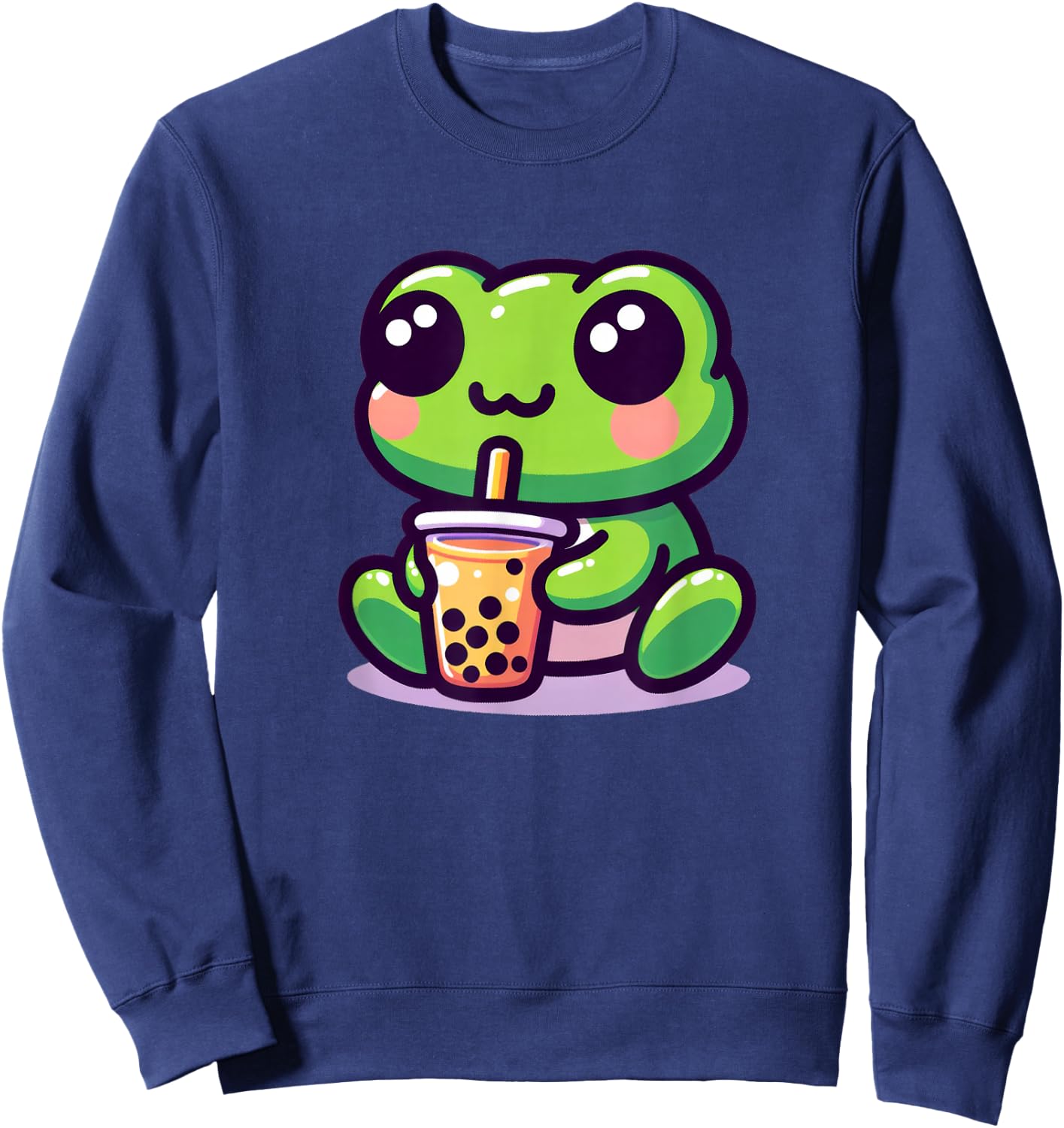 Kawaii Frog Anime Boba Tea Bubble Milk Tea Kids Sweatshirt - Sweatshirt | Navy