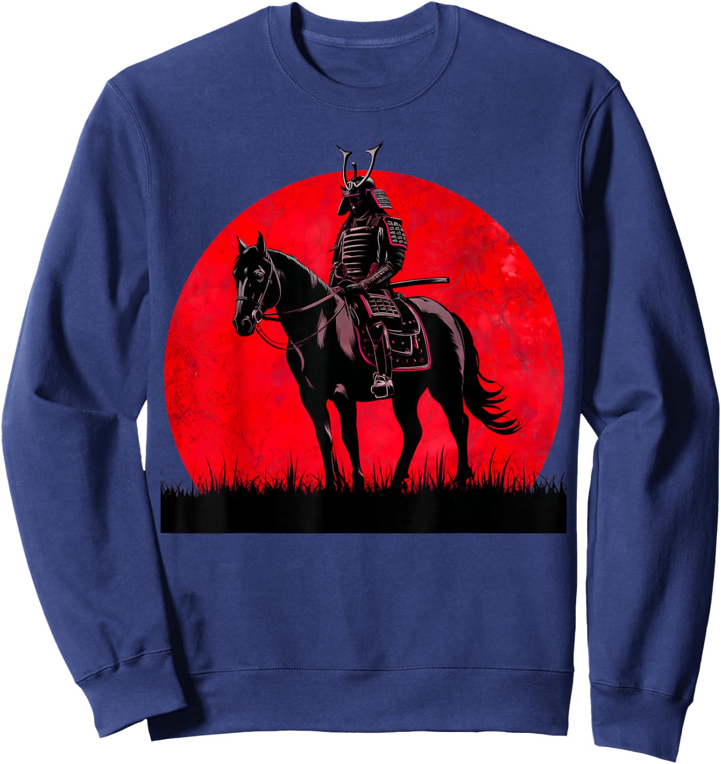 Japanese Samurai Warrior Riding Horse Sword Bushido Moon Sweatshirt - Sweatshirt | Navy