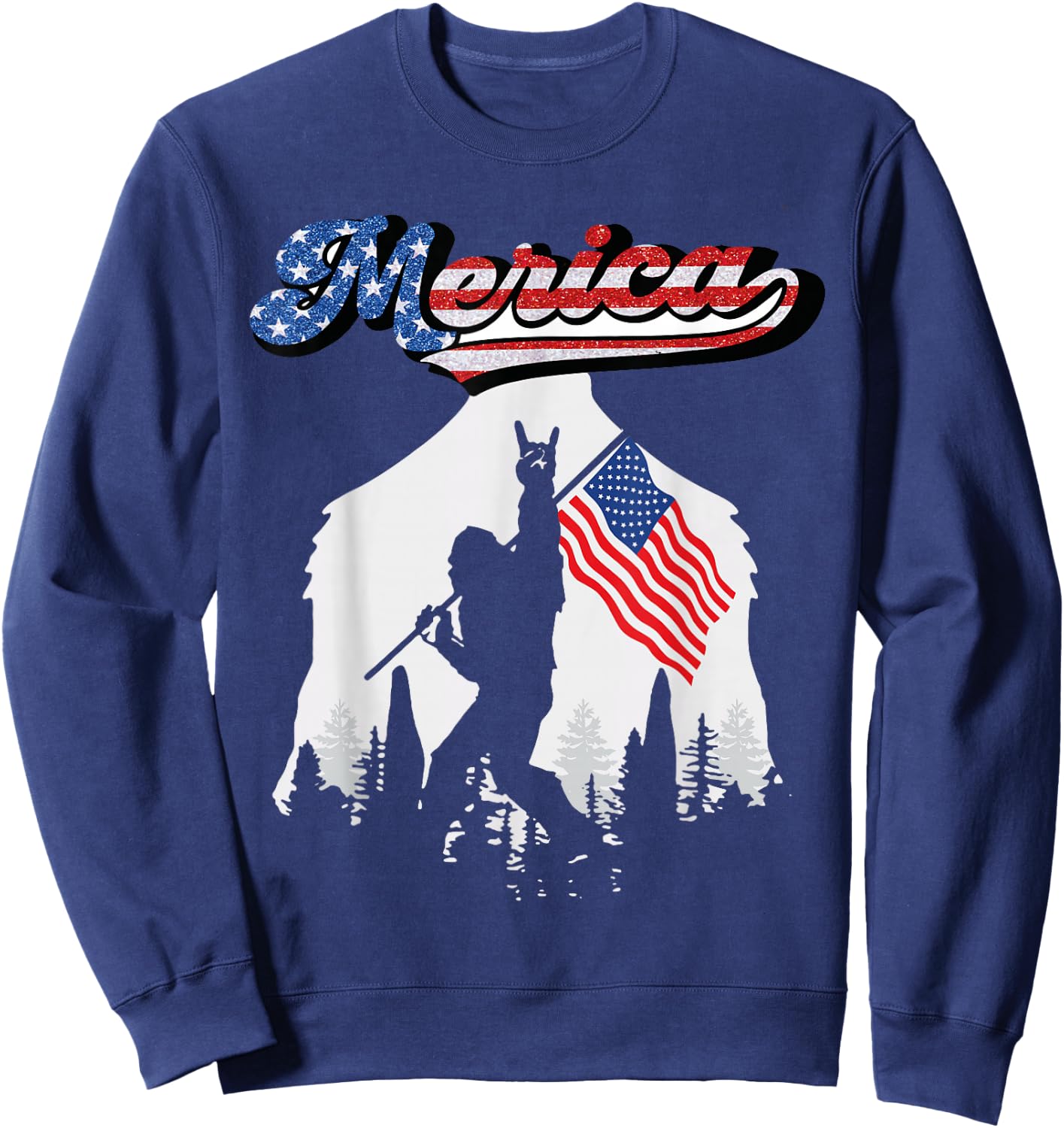 Bigfoot 4th of July American USA Flag Patriotic Men Sweatshirt - Sweatshirt | Navy