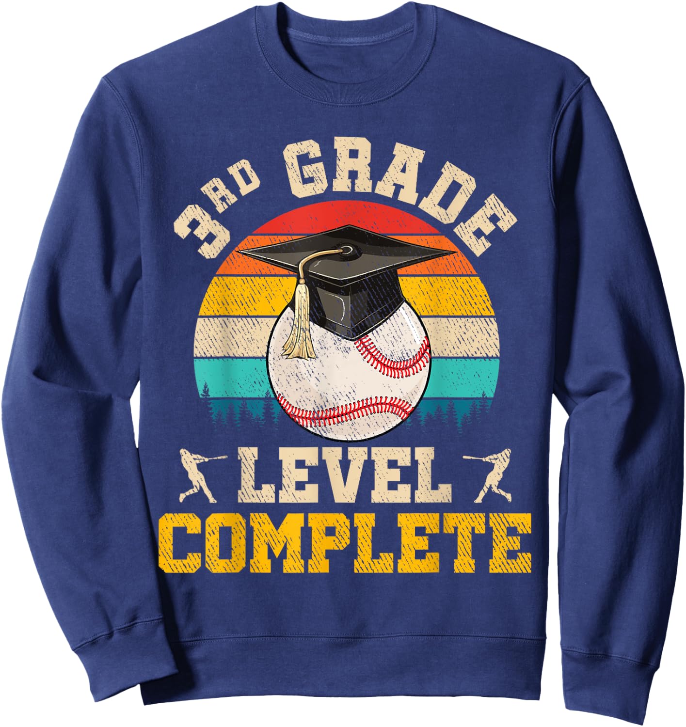 3rd Grade Level Complete Baseball Boy Last Day Of School Sweatshirt - Sweatshirt | Navy