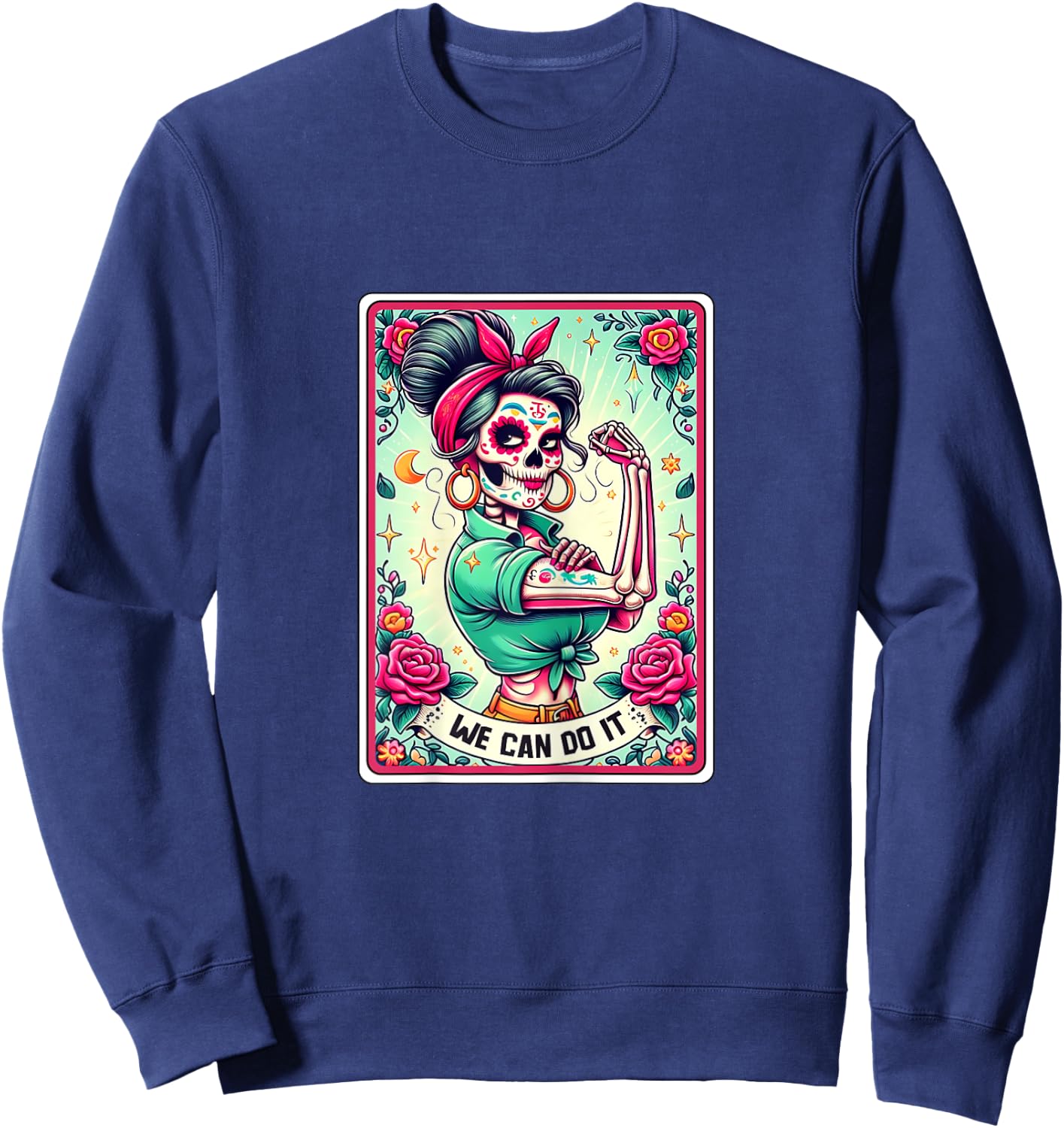 We Can Do it Rosie the Riveter, Skull Tarot Feminism Sweatshirt - Sweatshirt | Navy