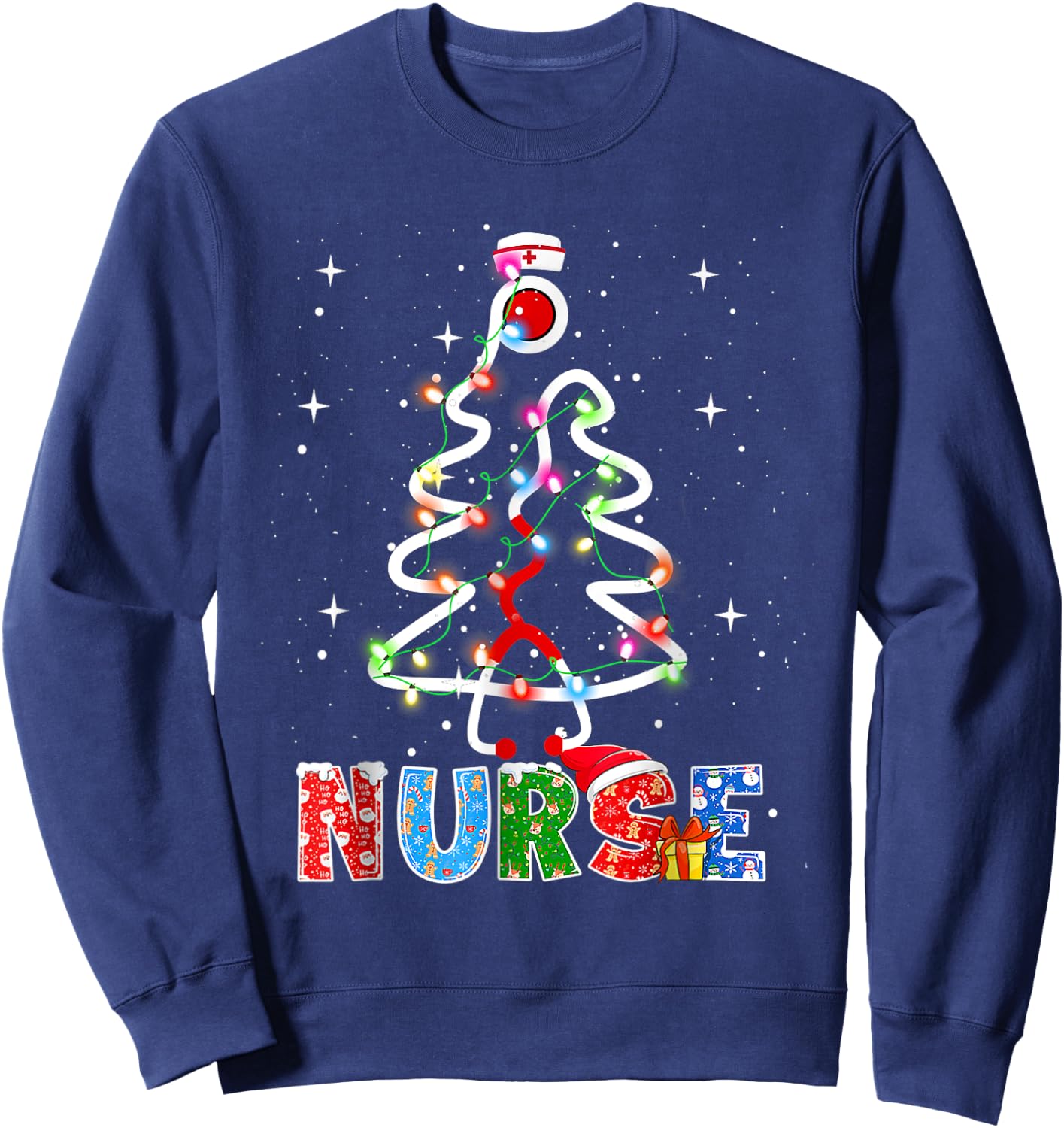 Nurse Christmas Tree Stethoscope RN LPN Scrub Nursing X-mas Sweatshirt - Sweatshirt | Navy