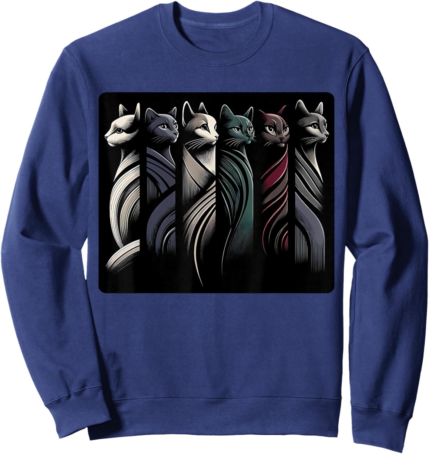 Cool Vintage Retro Mid-Century Long Neck Cats 50s 60s Style Sweatshirt - Sweatshirt | Navy