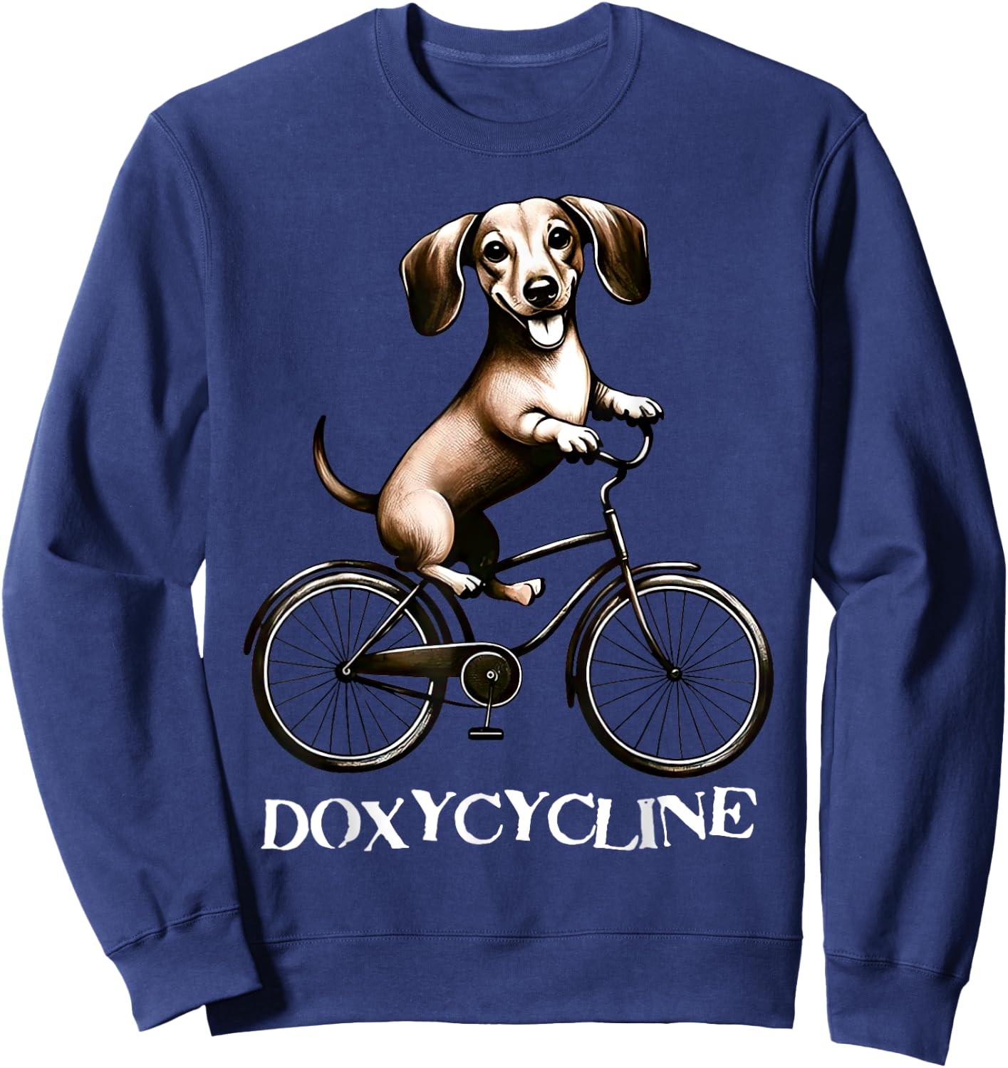 Doxycycline Pharmacy Pun Dachshund On Bicycle Veterinary Sweatshirt - Sweatshirt | Navy