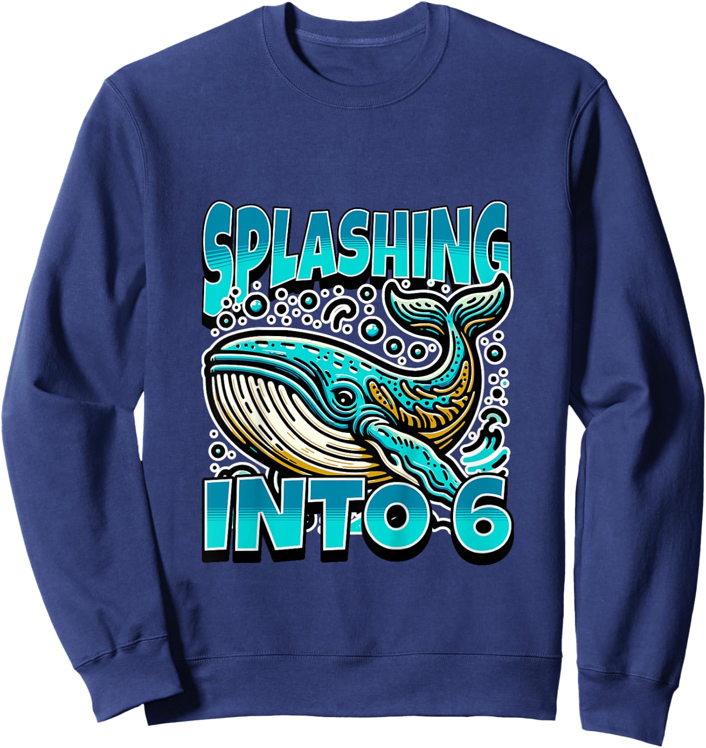 Kids Whale Splashing Into 6 Year Old 6th Birthday Boy Sweatshirt - Sweatshirt | Navy