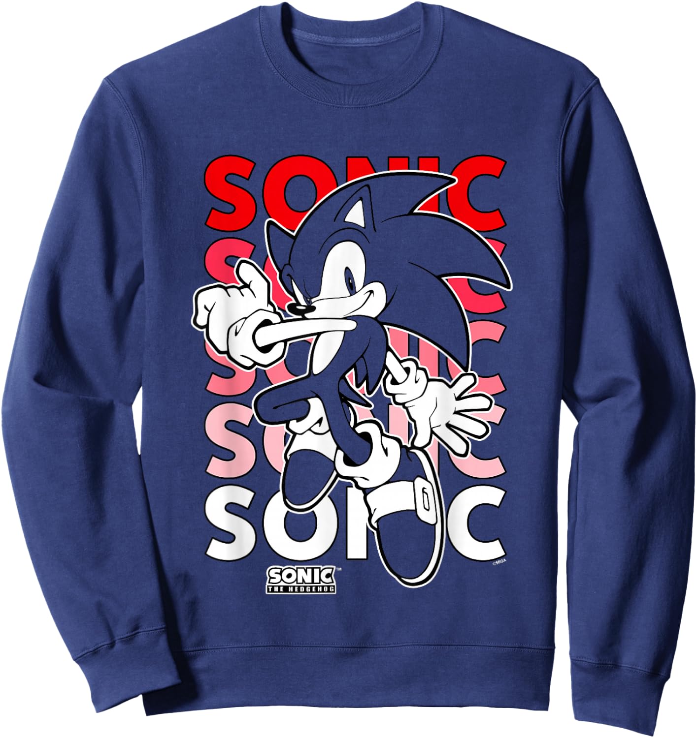Sonic The Hedgehog Stacked Repeating Name Retro Shot Sweatshirt - Sweatshirt | Navy