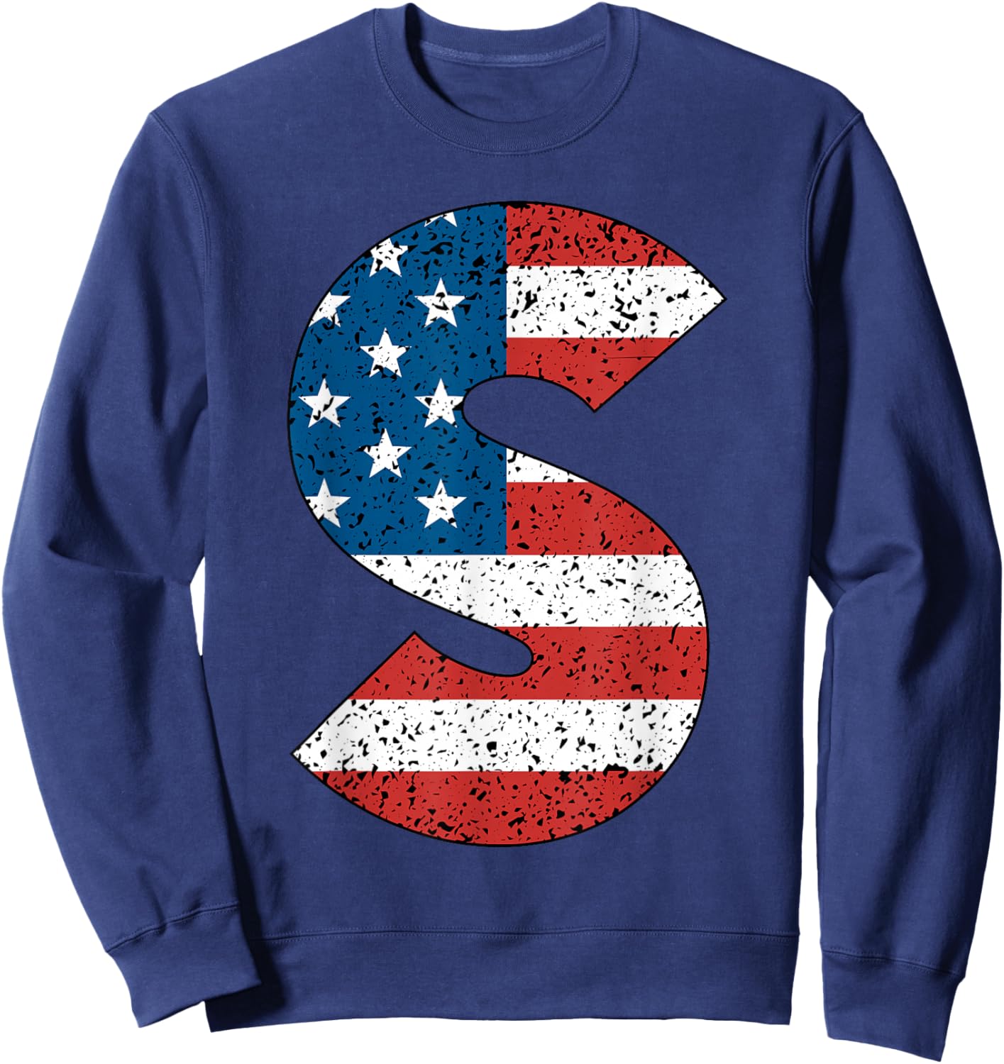 Letter S USA Flag Matching 4th of July Family Red White Blue Sweatshirt - Sweatshirt | Navy