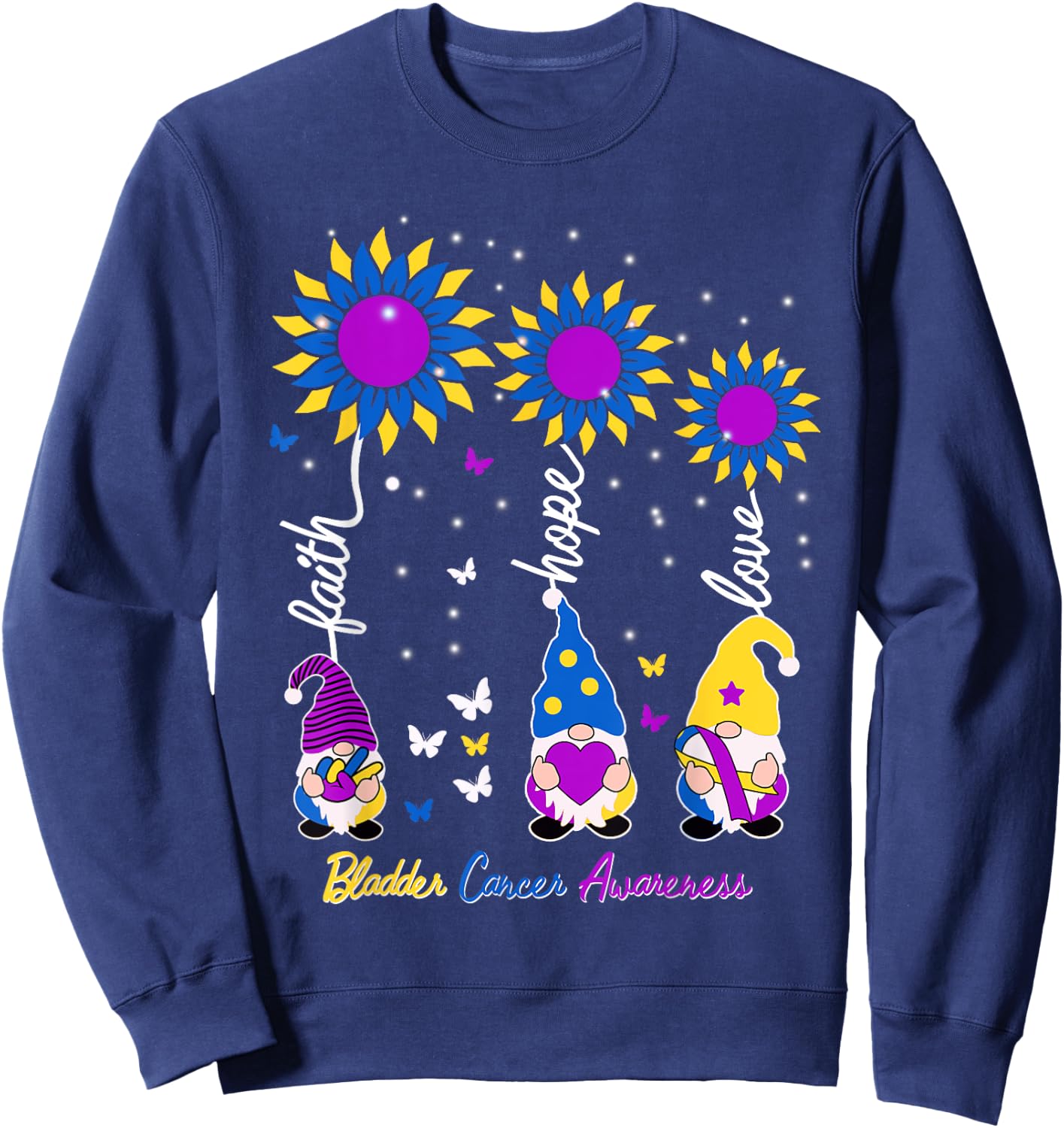 Faith Hope Love Gnome Ribbon Bladder Cancer Awareness Gifts Sweatshirt - Sweatshirt | Navy