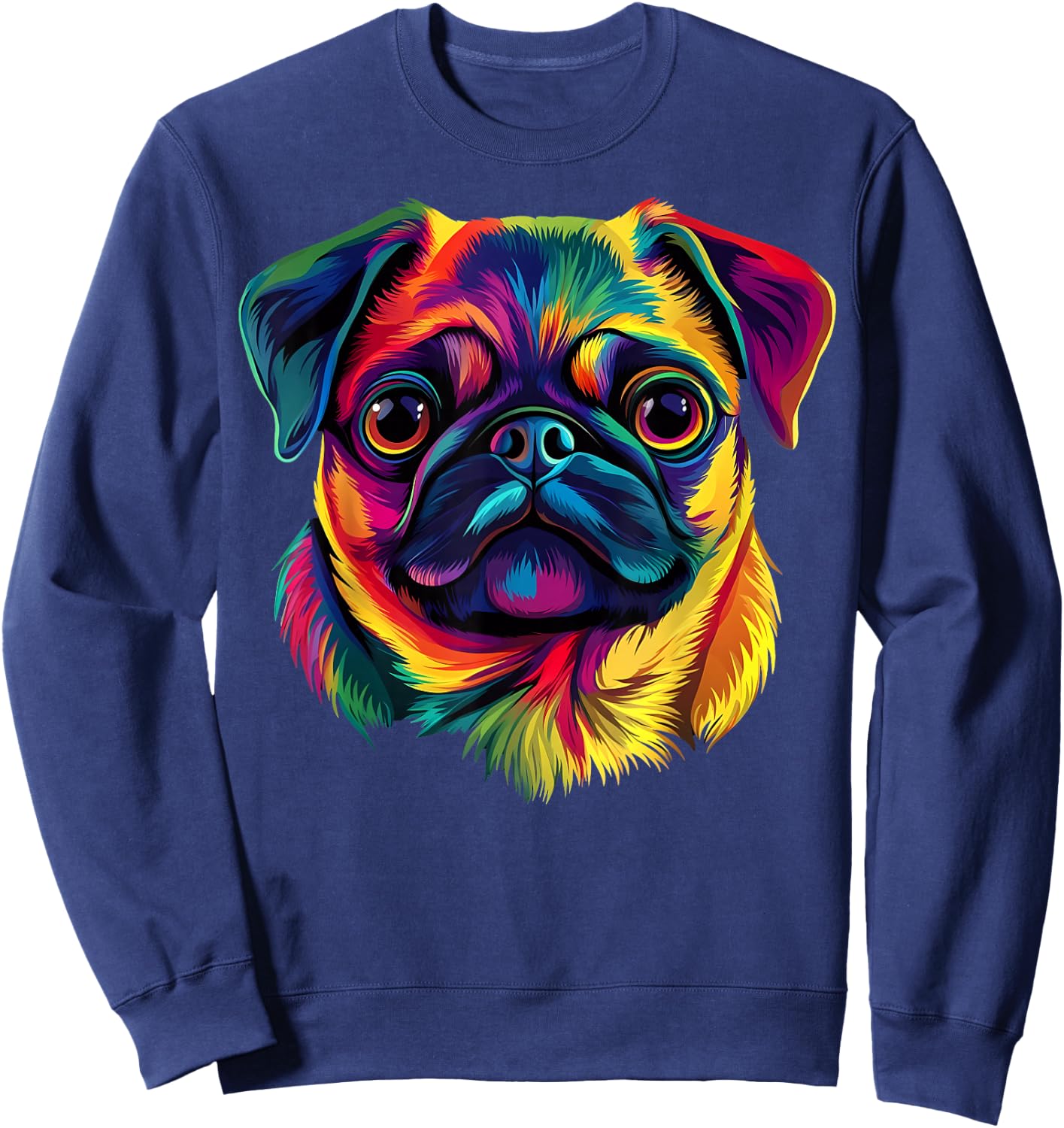 Pug Lover Cute Colorful Puppy Dog Face Women Sweatshirt - Sweatshirt | Navy