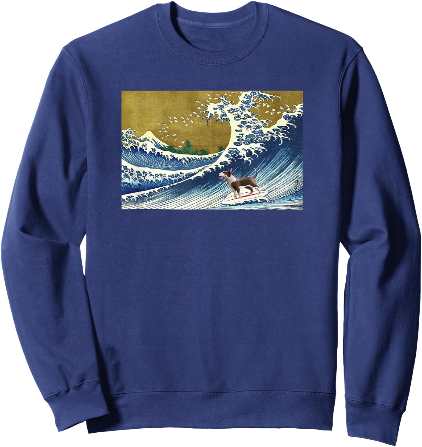 Funny Retro Vintage Bully Surfing A Wave Bull Terrier Lover Sweatshirt - Sweatshirt | Navy