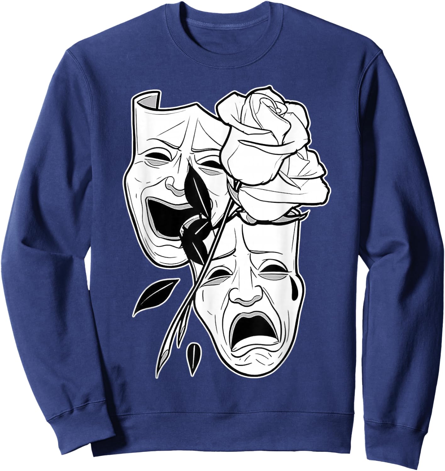 Laugh Now Cry Later Rose Blackwork Minimal Chicano Flash Sweatshirt - Sweatshirt | Navy